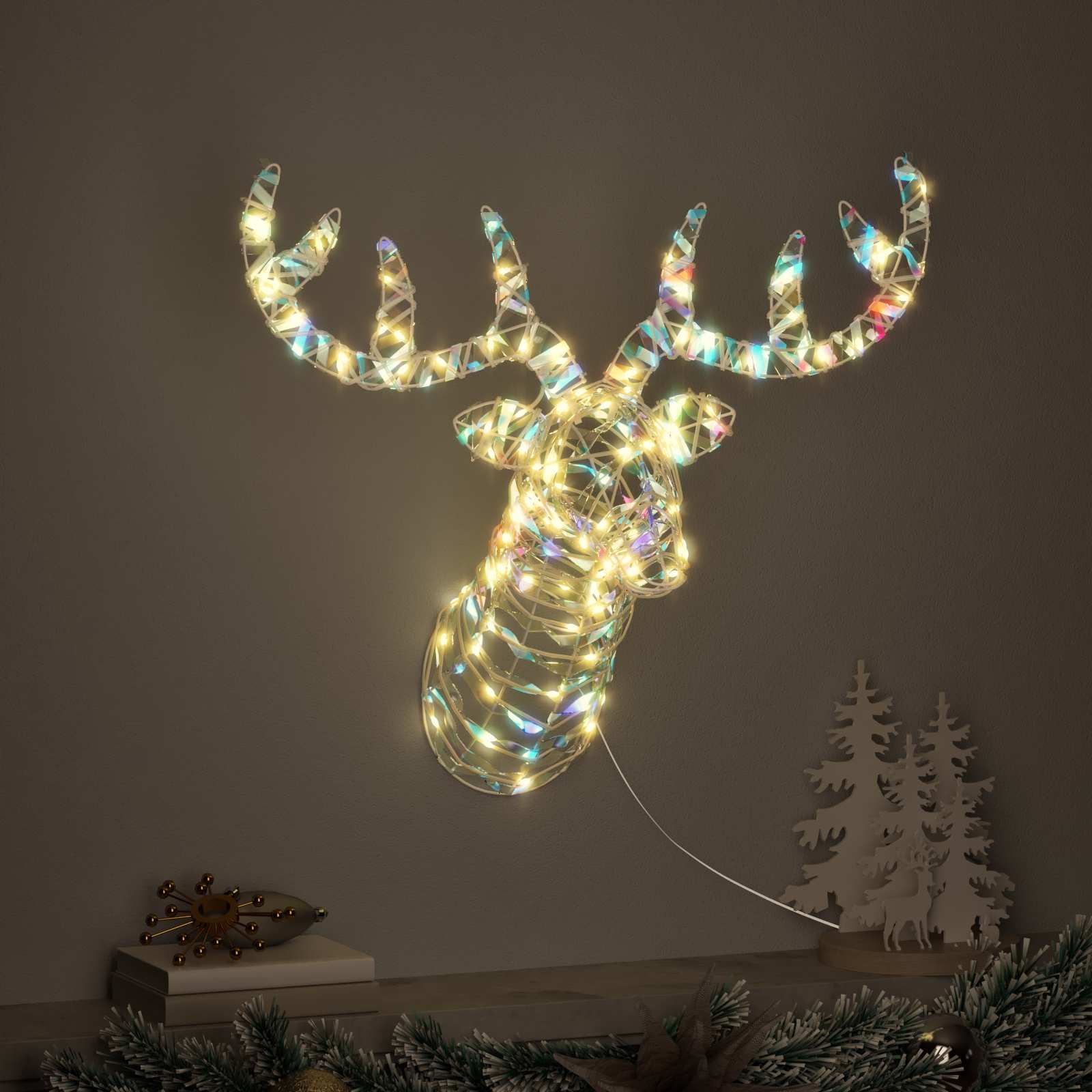 Reindeer vuče saonice Topla bijela 68 x 36.5 x 62.5 cm PET