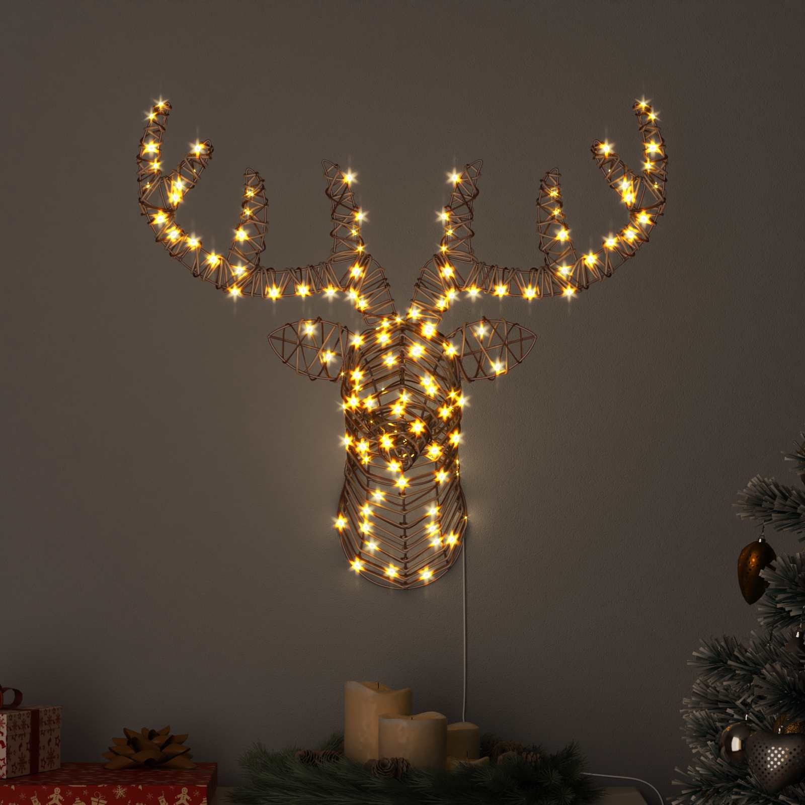 Reindeer vuče saonice Topla bijela 68 x 36,5 x 62,5 cm Ratan