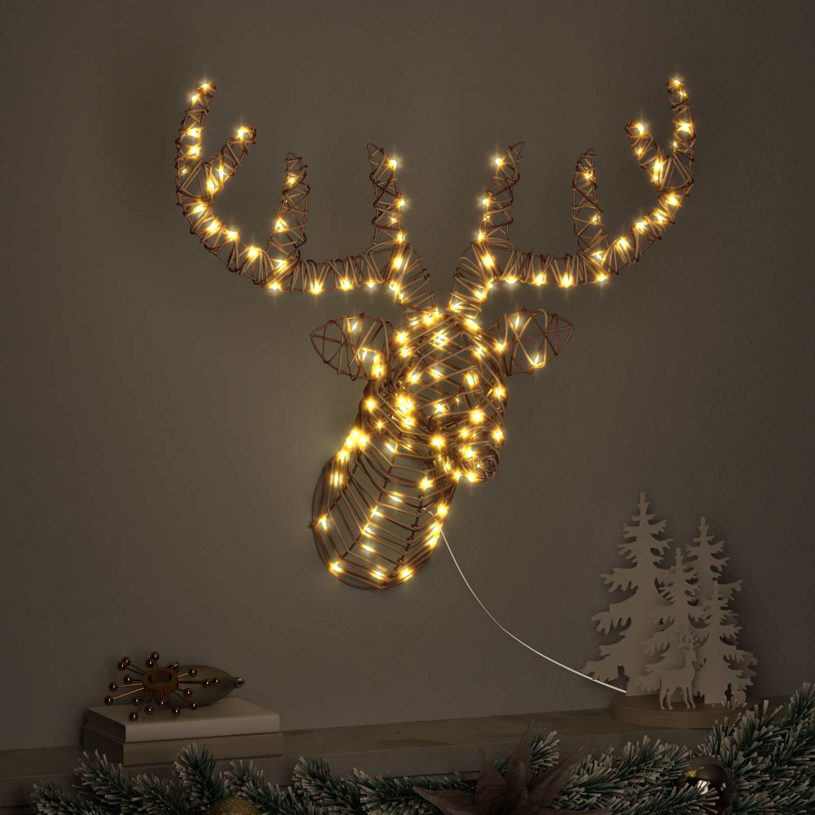 Reindeer vuče saonice Topla bijela 68 x 36,5 x 62,5 cm Ratan