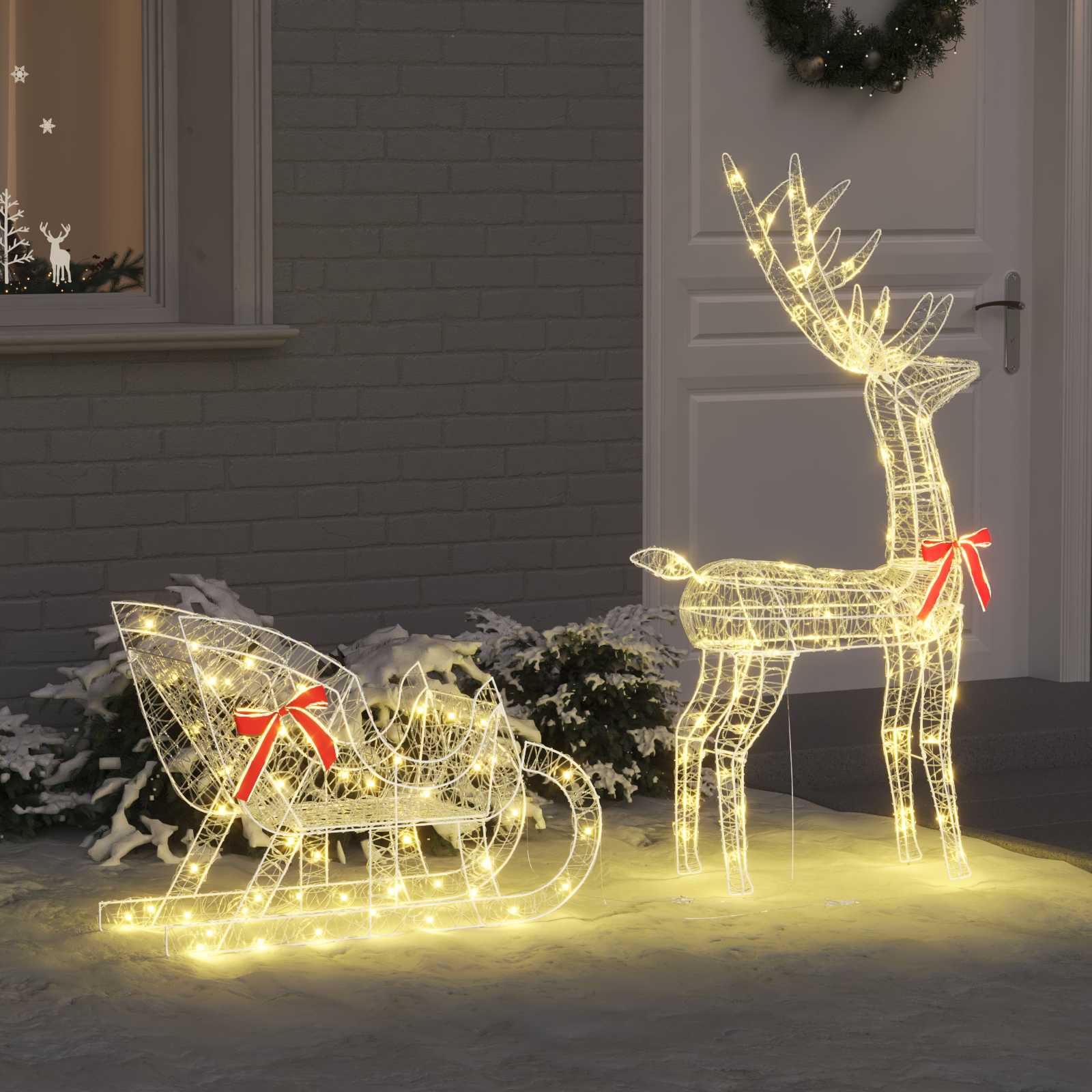 Reindeer vuče saonice Topla bijela 70 x 26 x 130 cm Akril