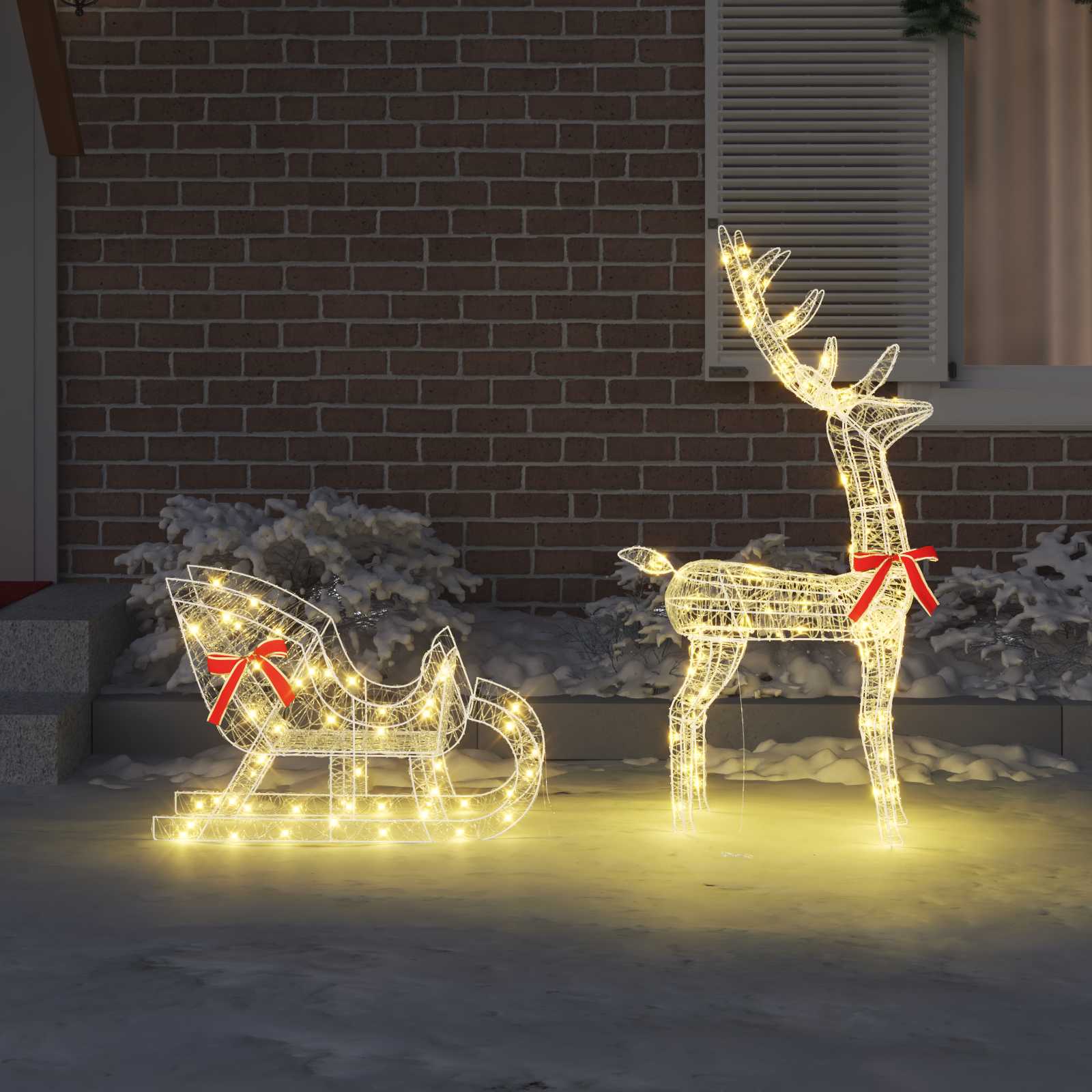 Reindeer vuče saonice Topla bijela 70 x 26 x 130 cm Akril