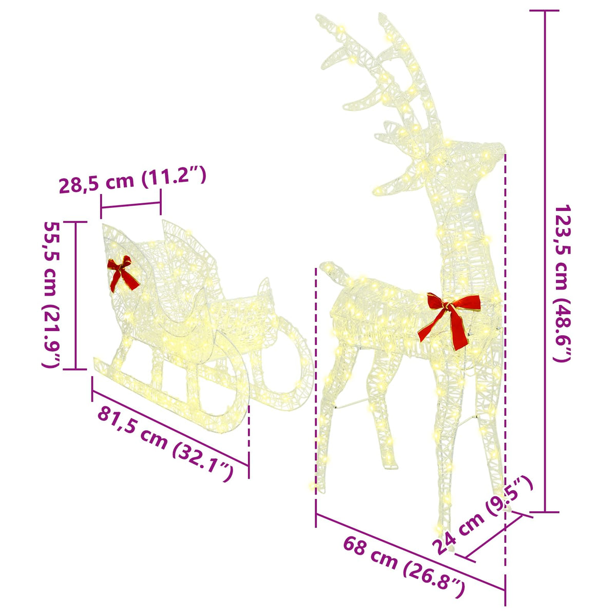 Reindeer vuče saonice Topla bijela 70 x 26 x 130 cm Akril