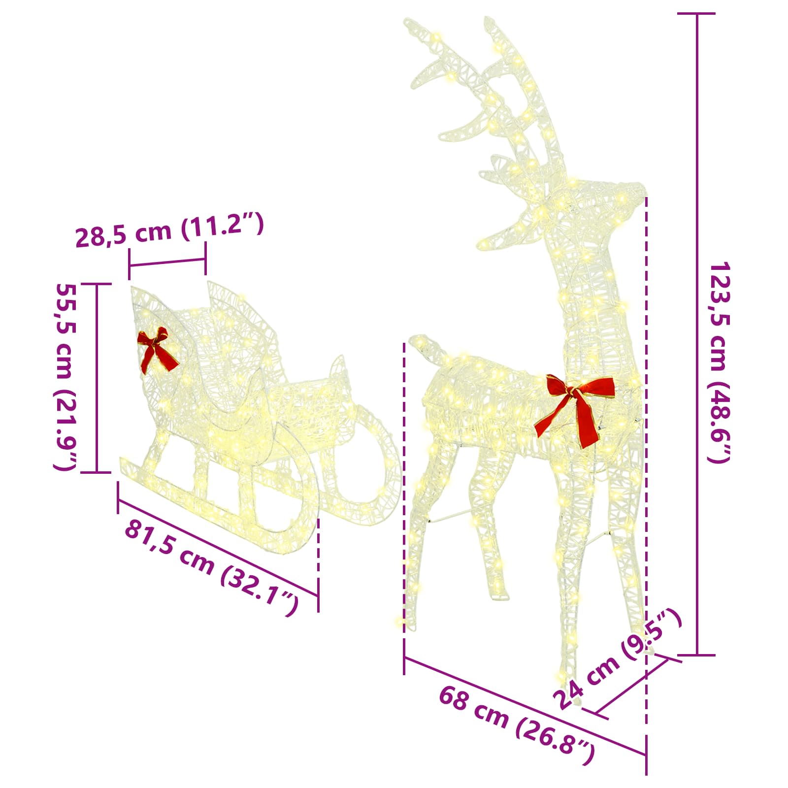 Reindeer vuče saonice Topla bijela 70 x 26 x 130 cm Akril