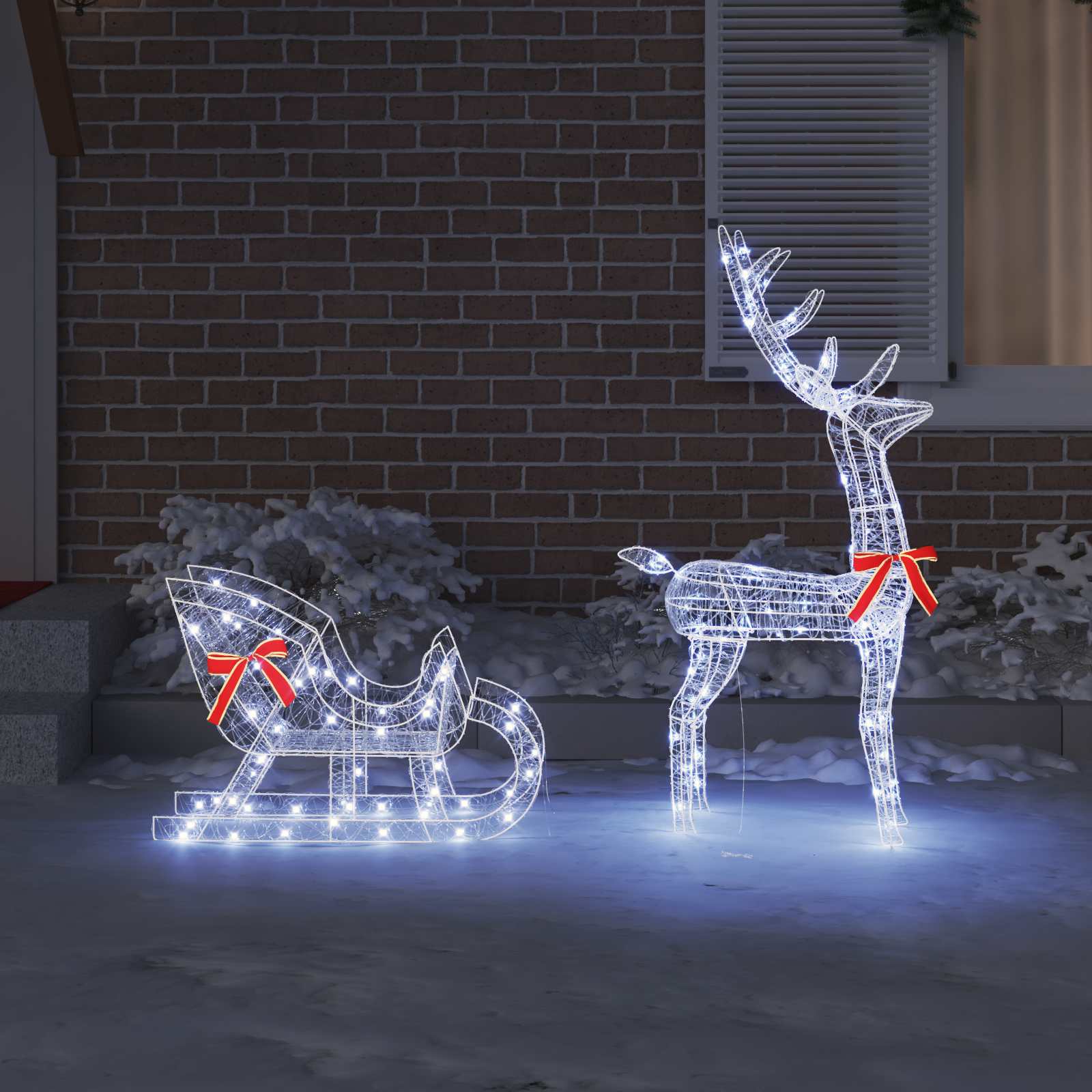 Reindeer vuče saonice Hladna bijela 70 x 26 x 130 cm Akril