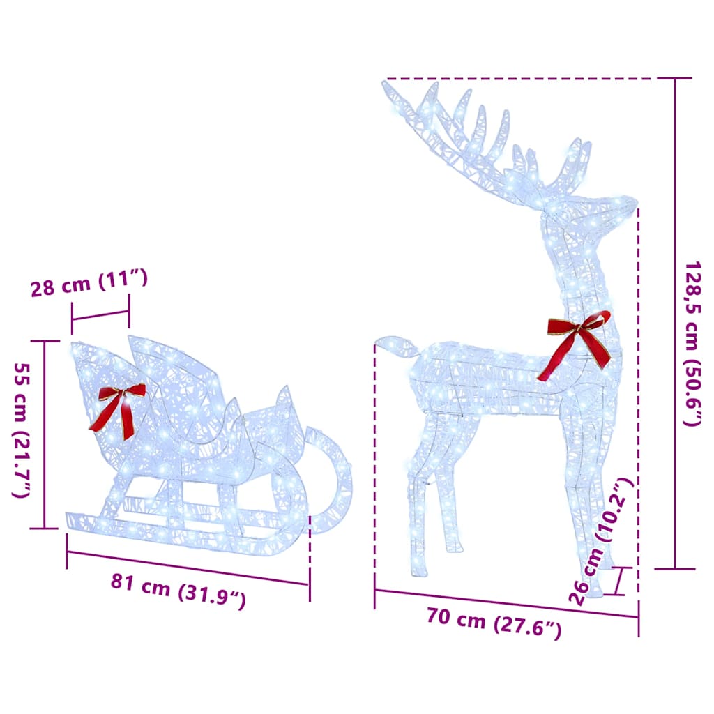 Reindeer vuče saonice Hladna bijela 70 x 26 x 130 cm Akril