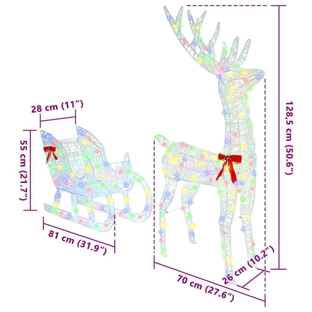 Reindeer vuče saonice šareni 70 x 26 x 129 cm Akril