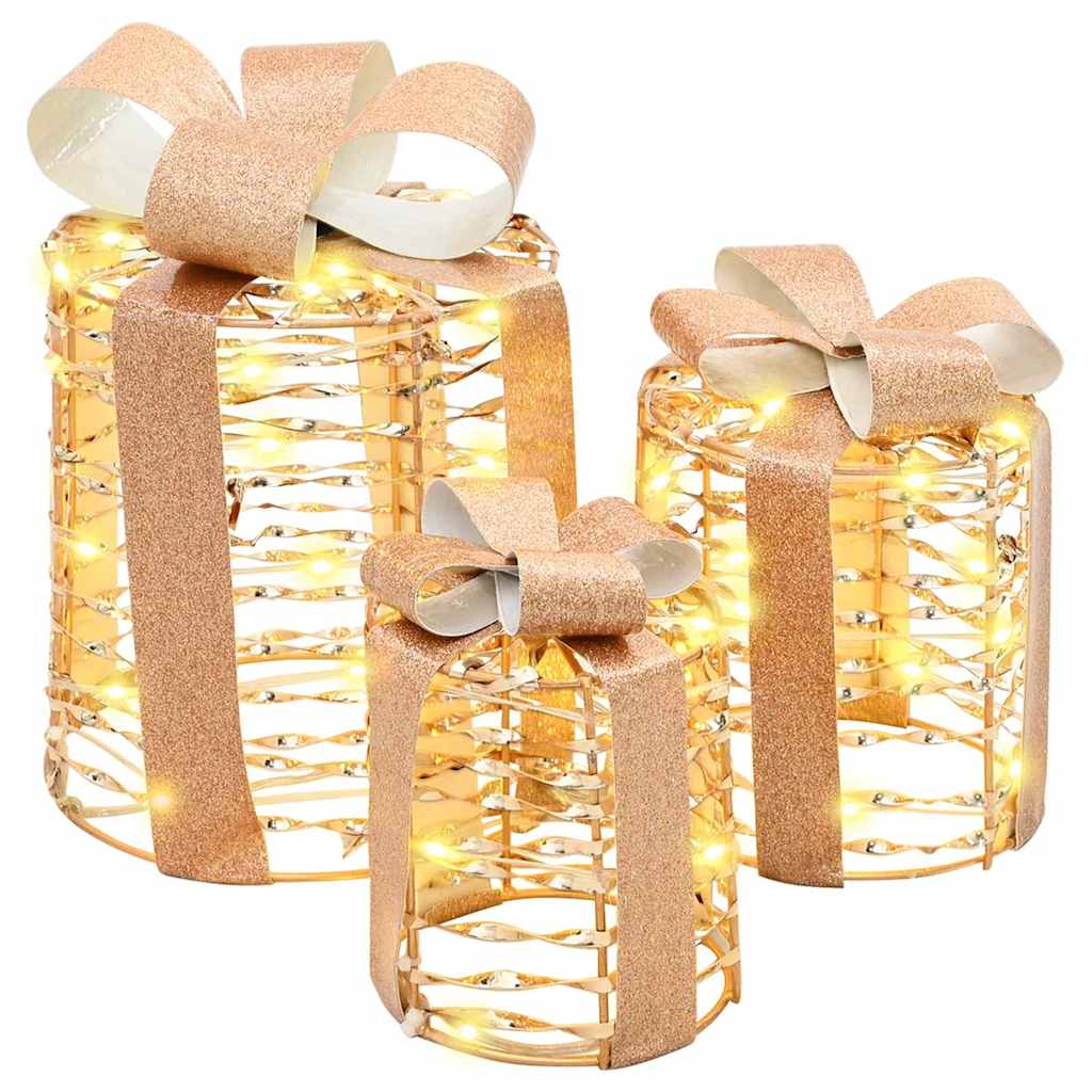 Dekoracija Poklon Kutije 3 pcs Topla bijela 20 x 20 x 20 cm PET