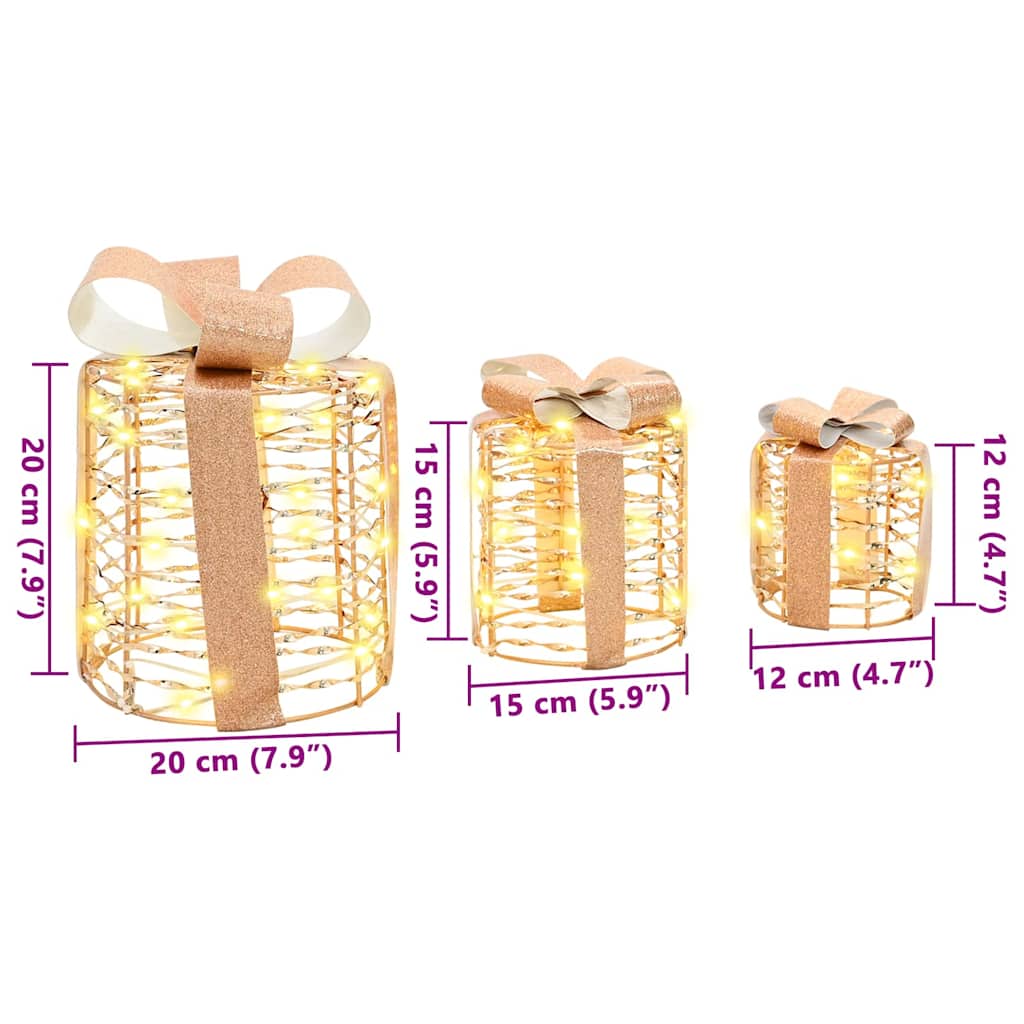 Dekoracija Poklon Kutije 3 pcs Topla bijela 20 x 20 x 20 cm PET