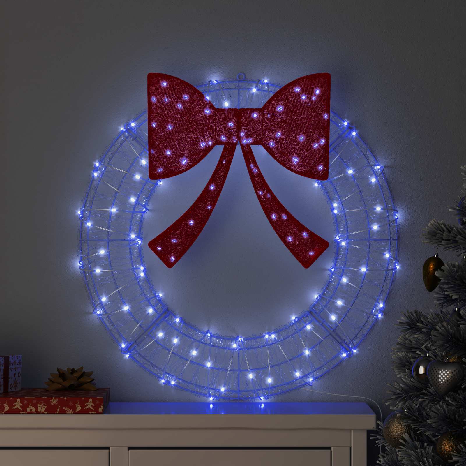 Vijenac s 60 LED svjetlima Plava 76 x 76 x 8,5 cm Akril