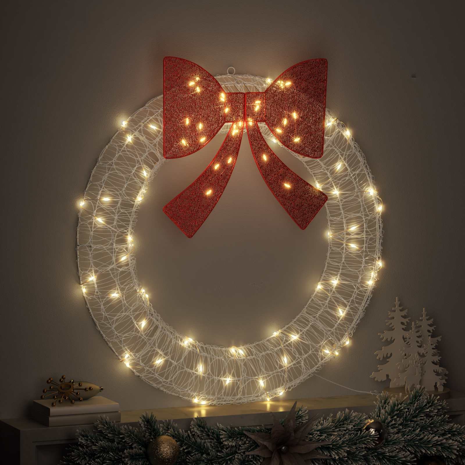 Vijenac s 80 LED svjetlima Topla bijela 92 x 92 x 9,5 cm Akril