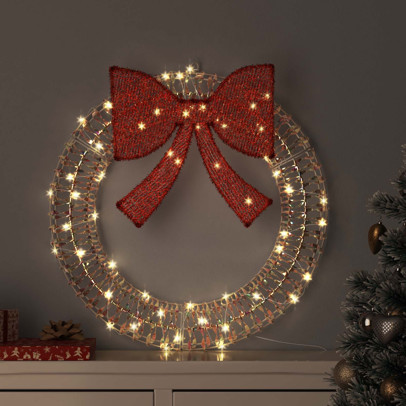Vijenac s 60 LED svjetlima Topla bijela 76 x 76 x 8 cm PET