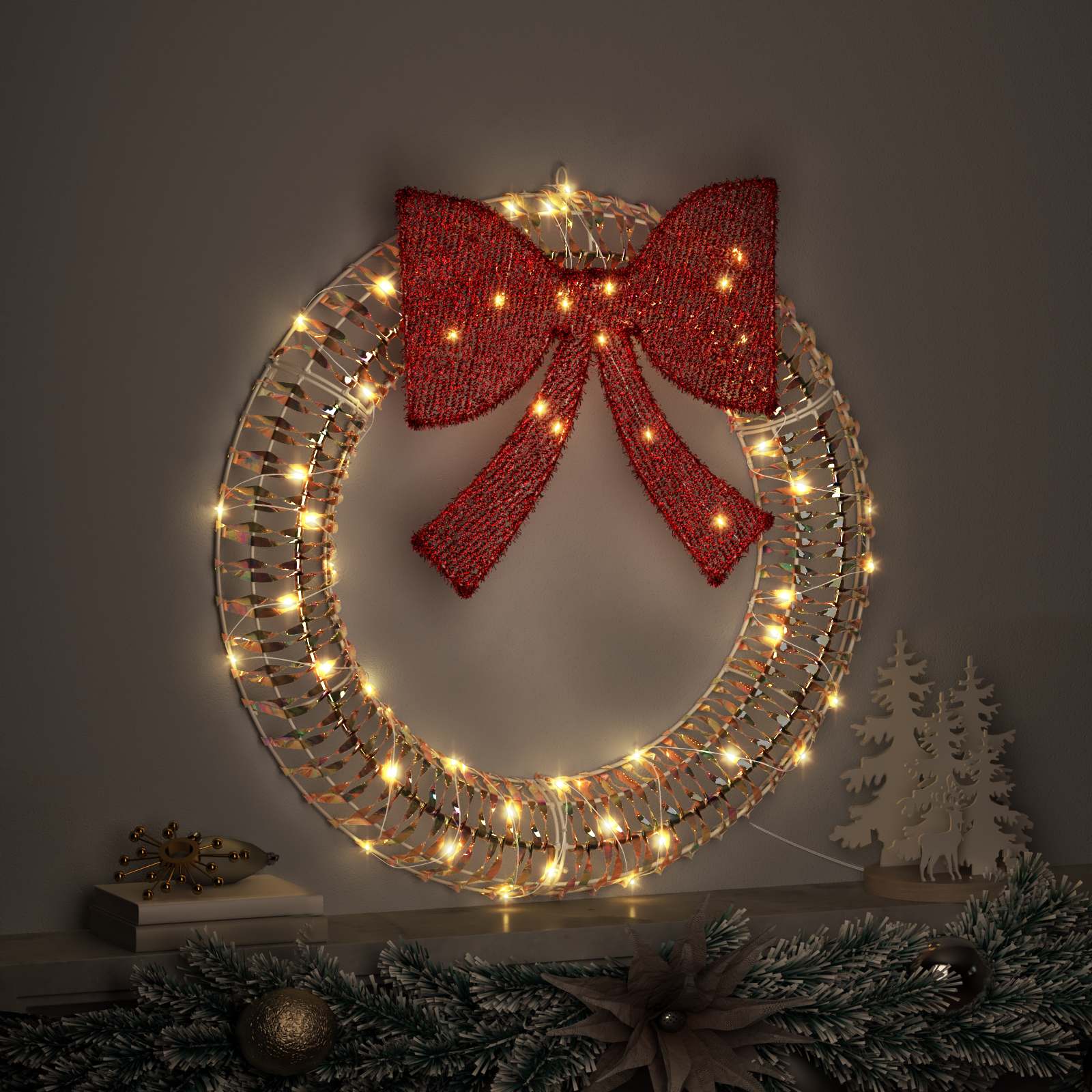 Vijenac s 60 LED svjetlima Topla bijela 76 x 76 x 8 cm PET