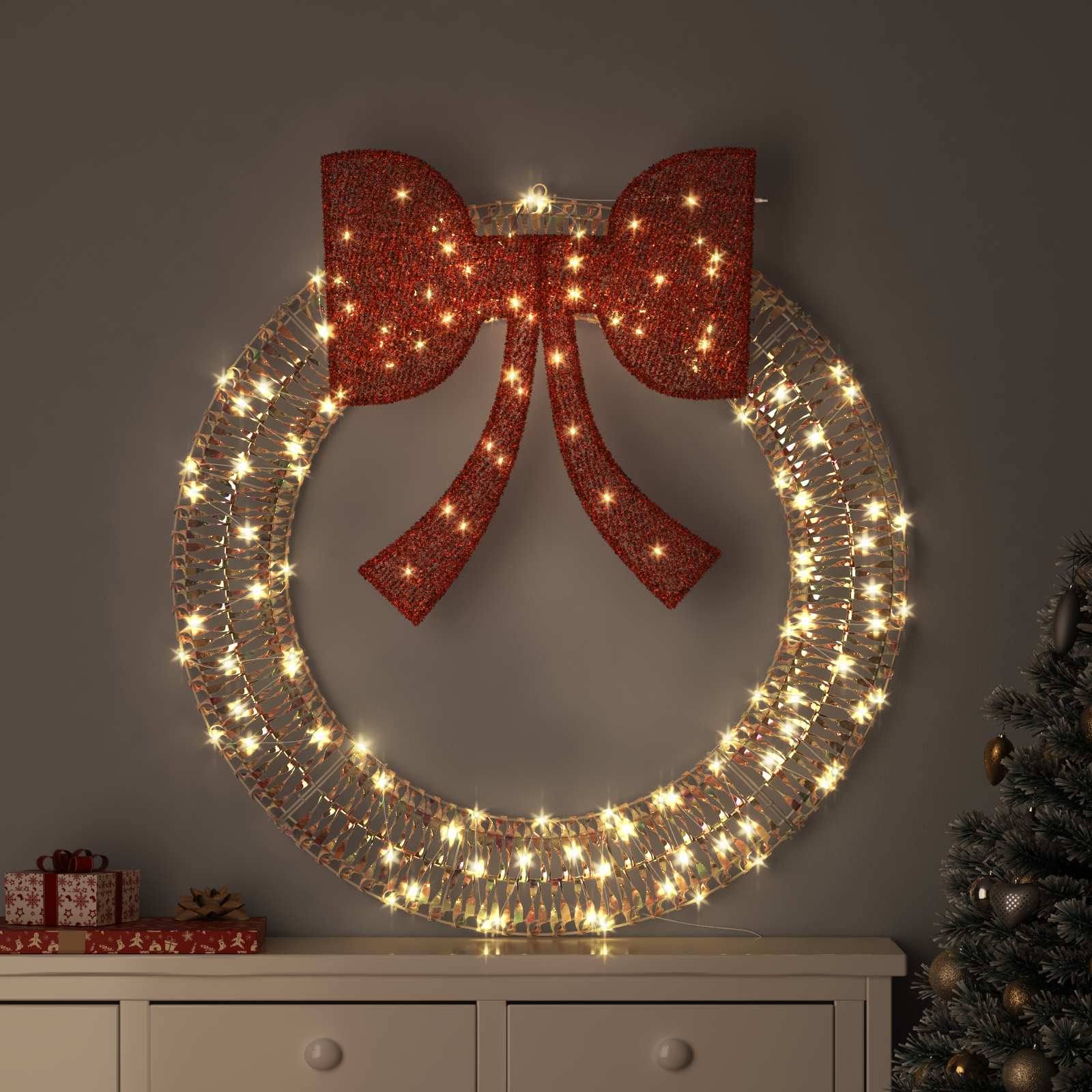 Vijenac s 150 LED svjetlima Topla bijela 121 x 121 x 10 cm PET