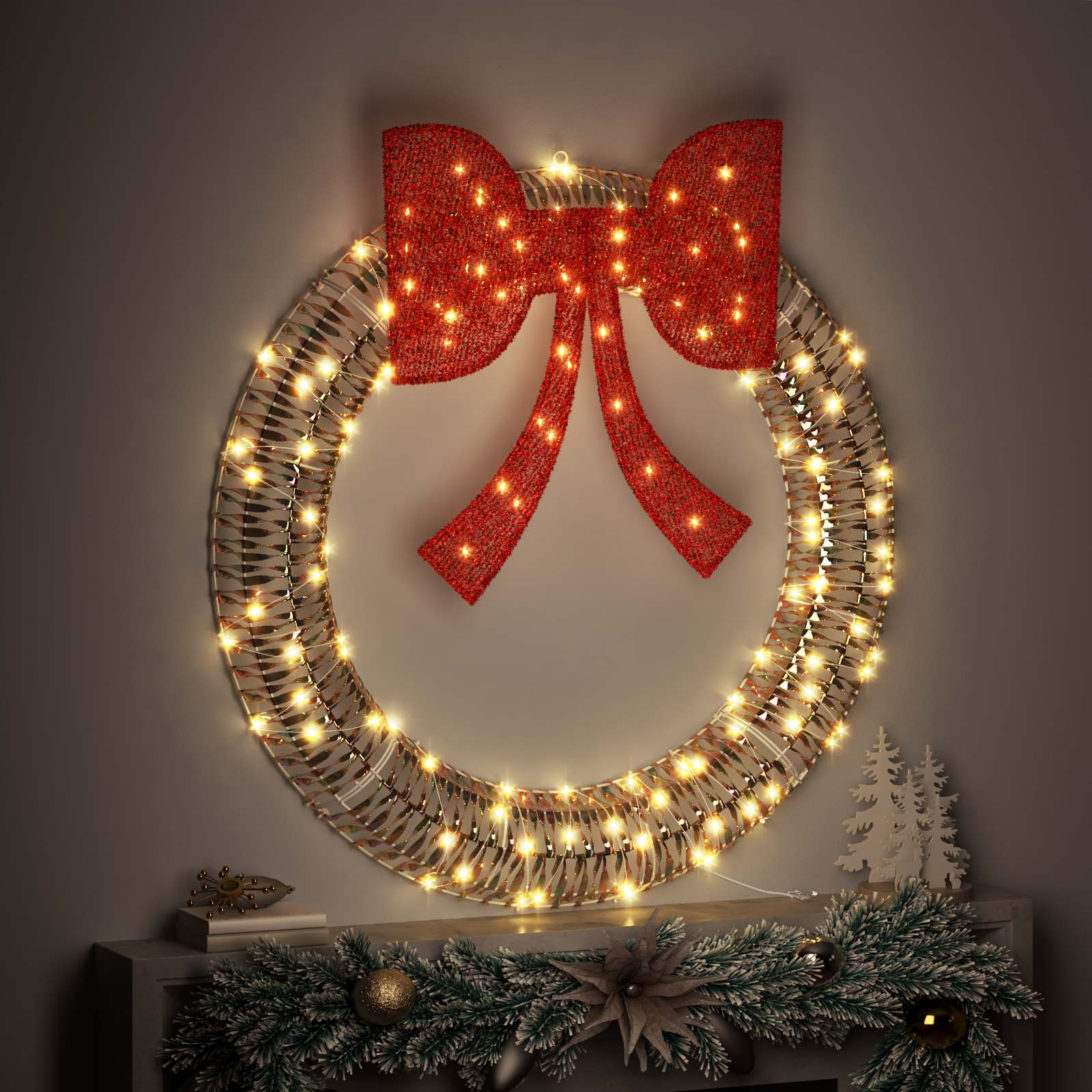 Vijenac s 150 LED svjetlima Topla bijela 121 x 121 x 10 cm PET