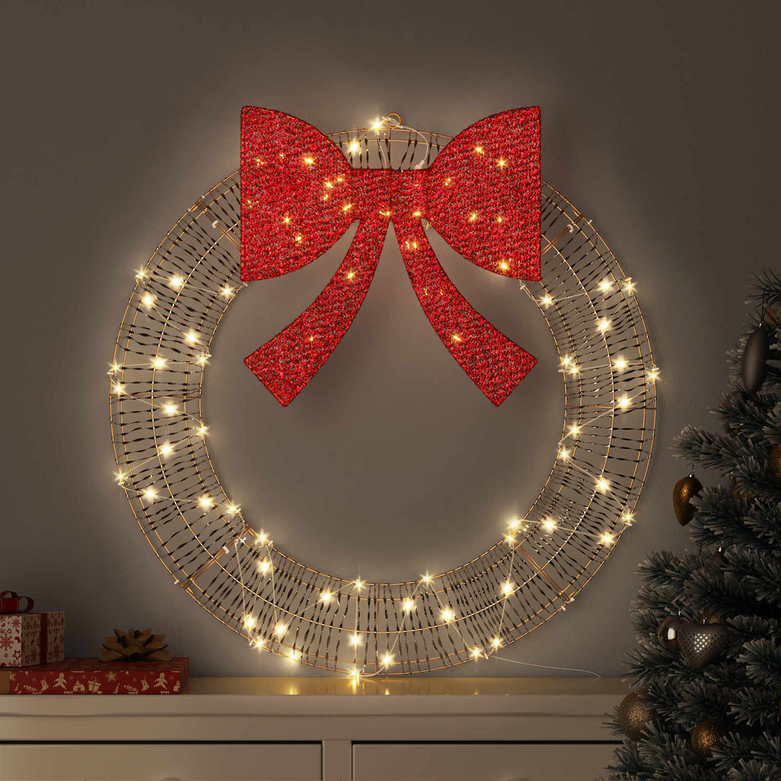 Vijenac s 60 LED svjetlima Topla bijela 76 x 76 x 8 cm PET
