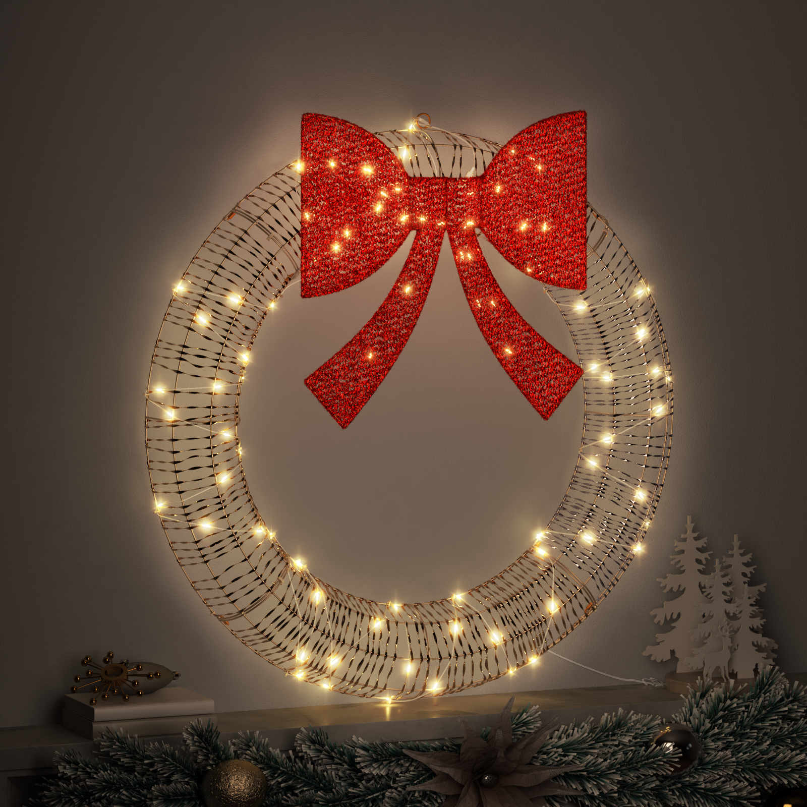 Vijenac s 60 LED svjetlima Topla bijela 76 x 76 x 8 cm PET