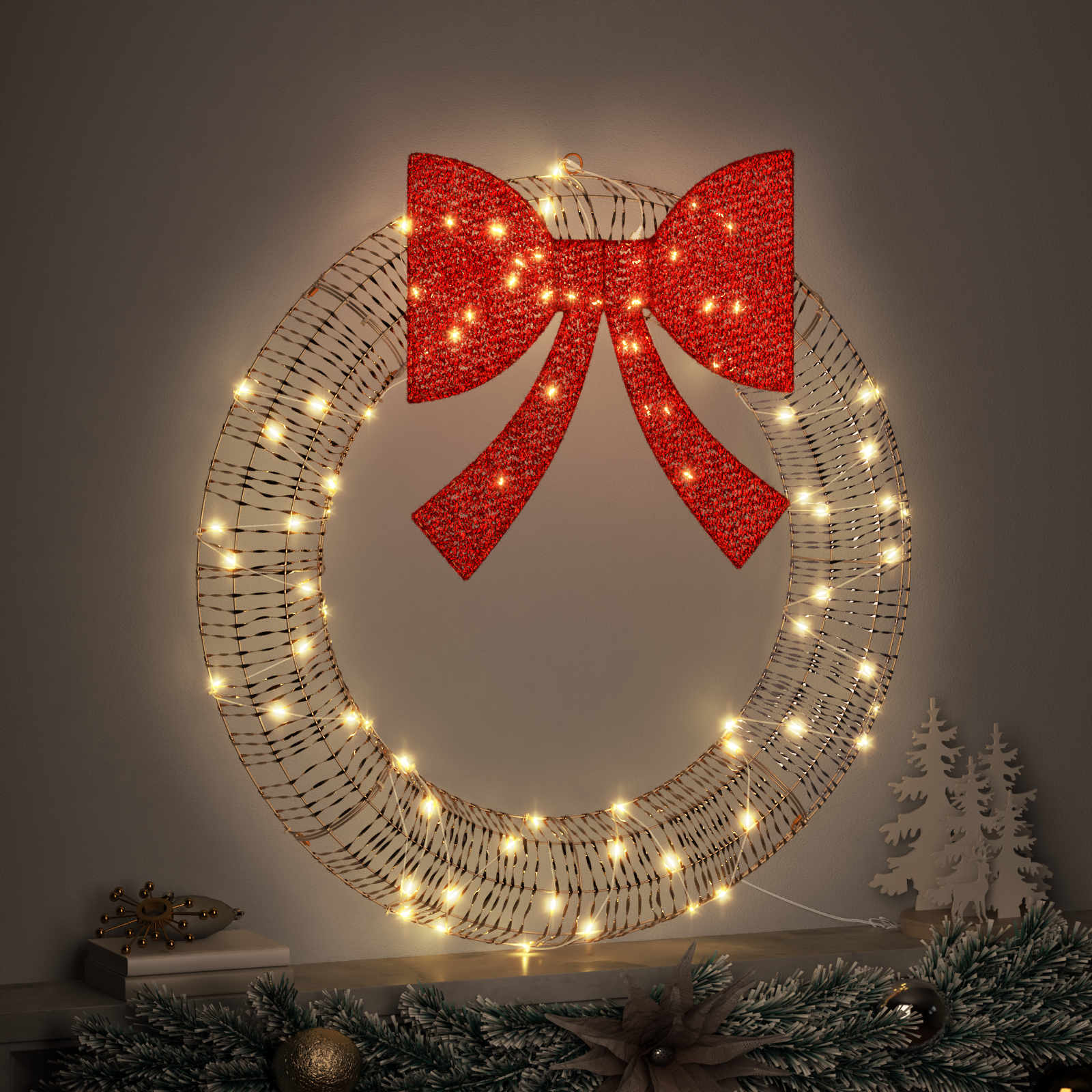 Vijenac s 80 LED svjetlima Topla bijela 91 x 91 x 9 cm PET