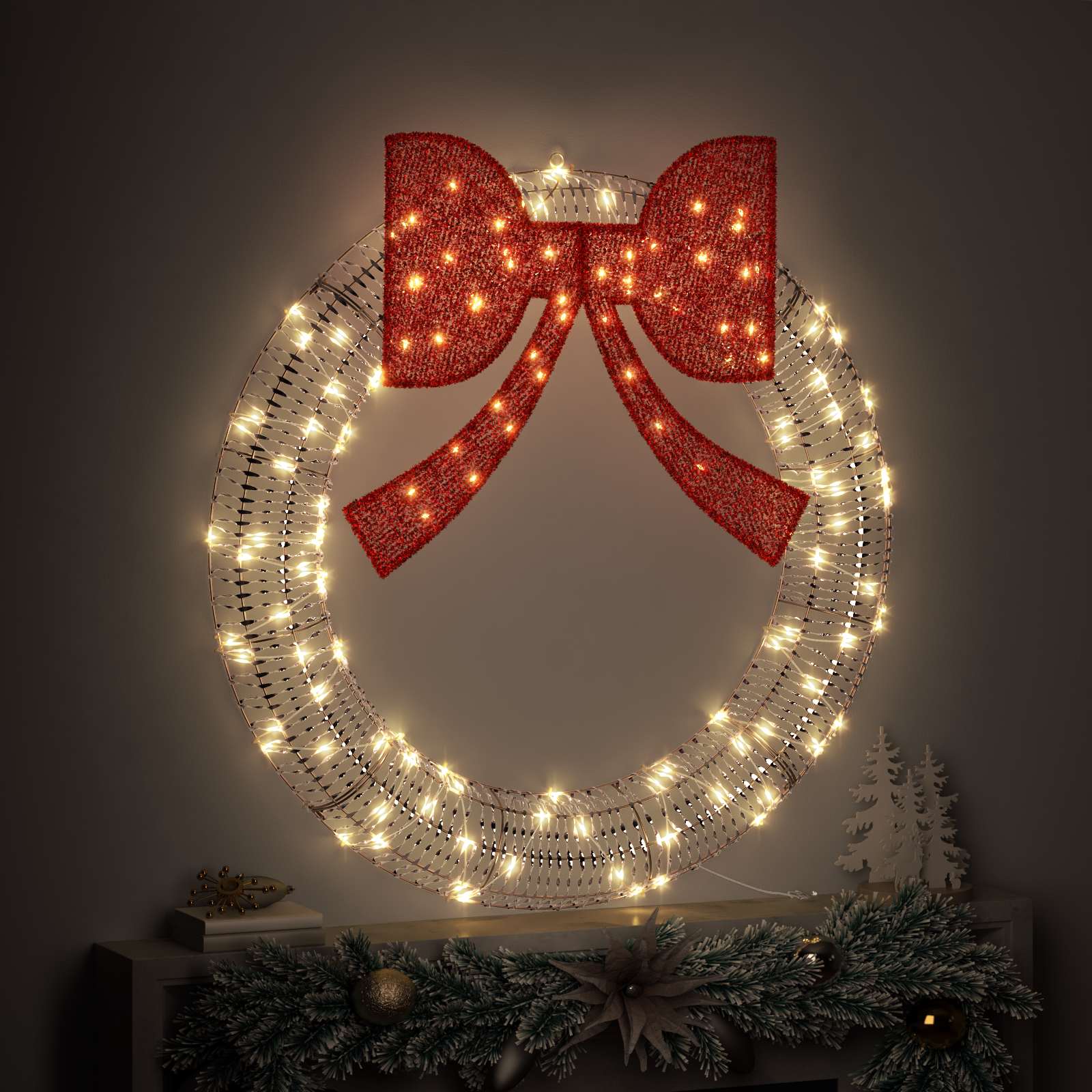 Vijenac s 150 LED svjetlima Topla bijela 121 x 121 x 10 cm PET