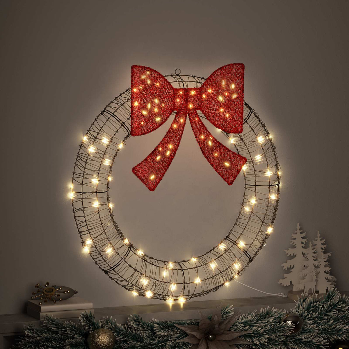 Vijenac s 80 LED svjetlima Topla bijela 90 x 90 x 9 cm Ratan