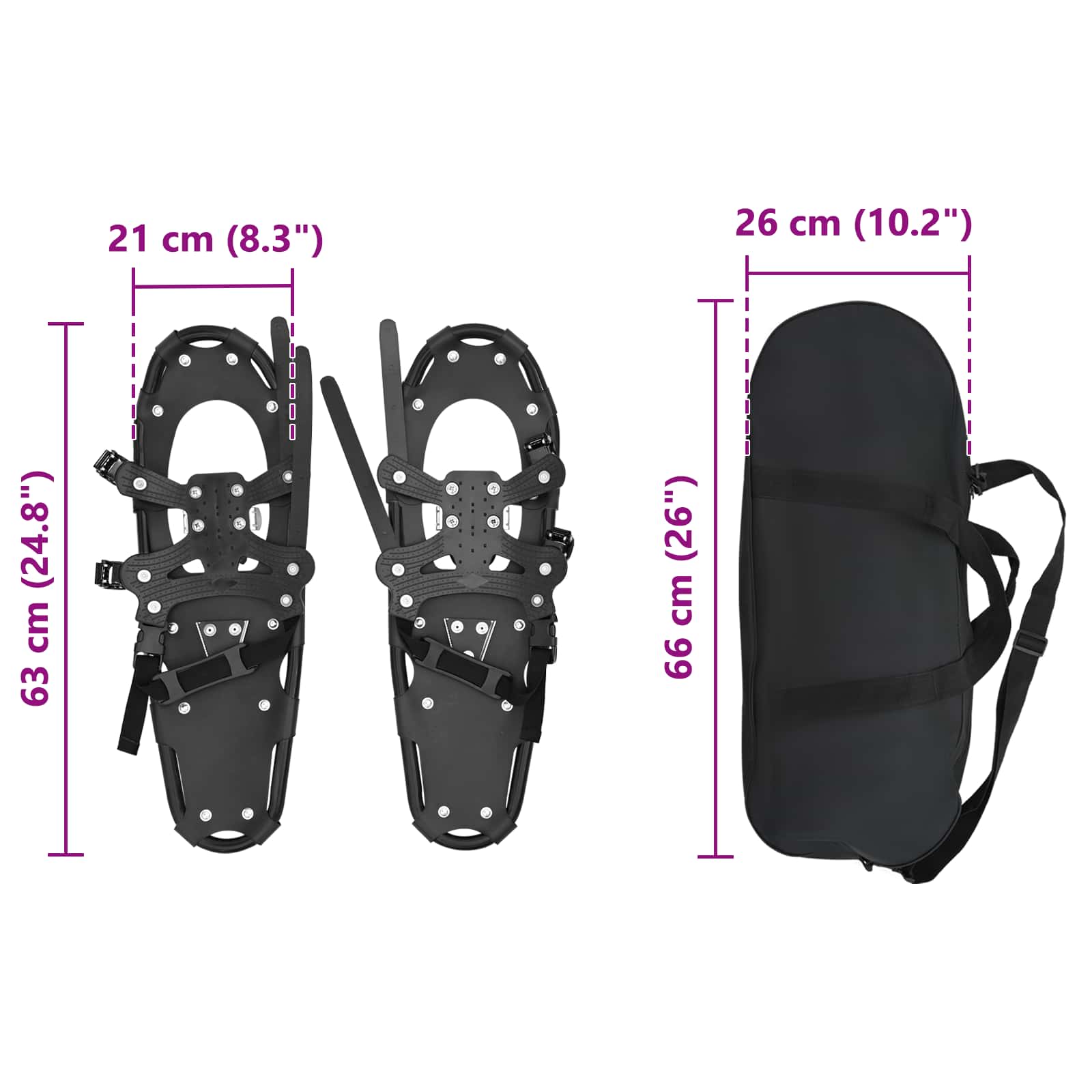 3 u 1 snježne krplje Crna 63 x 21 cm Aluminij i HDPE