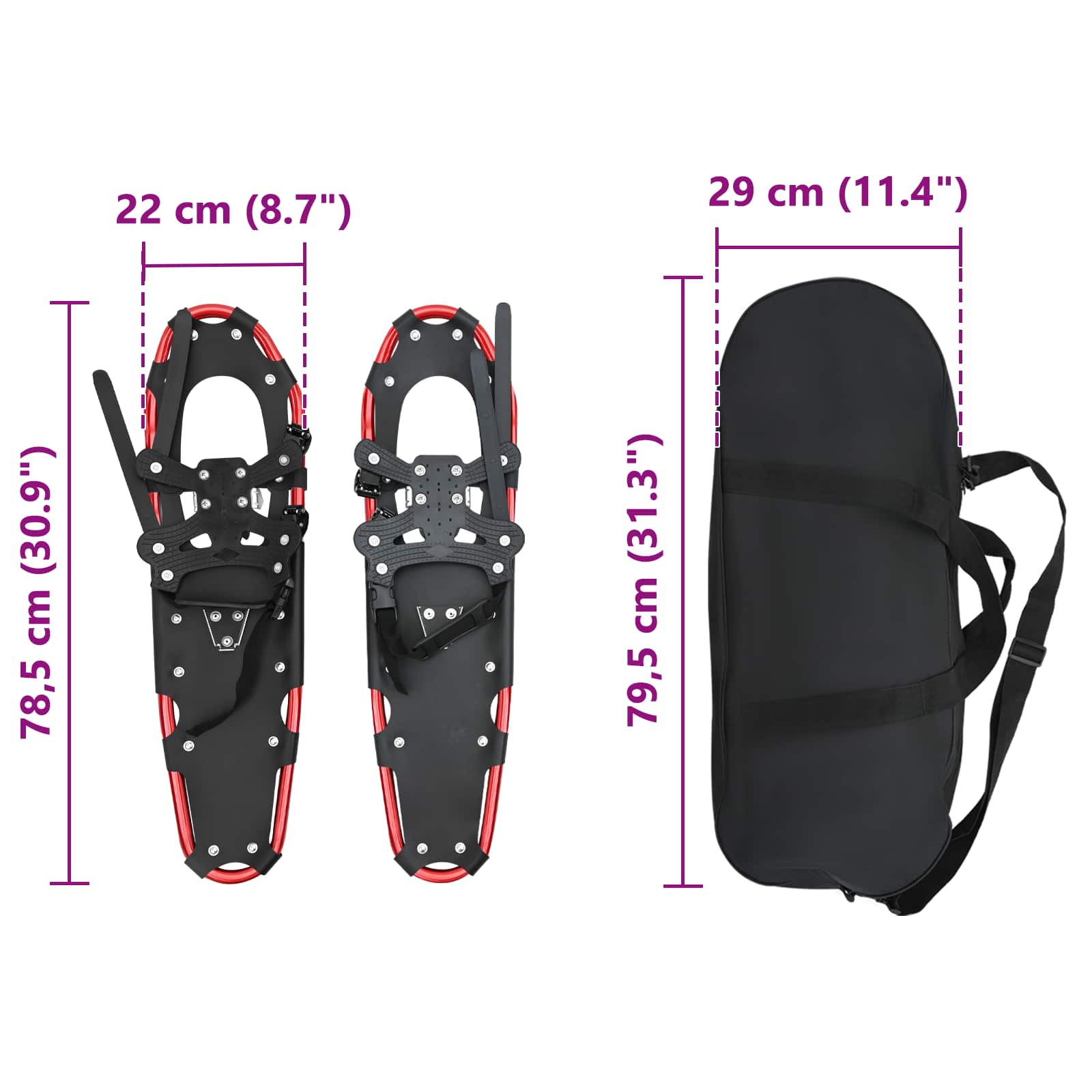 3 u 1 snježne krplje Crvena i Crna 78,5 x 22 cm Aluminij i HDPE