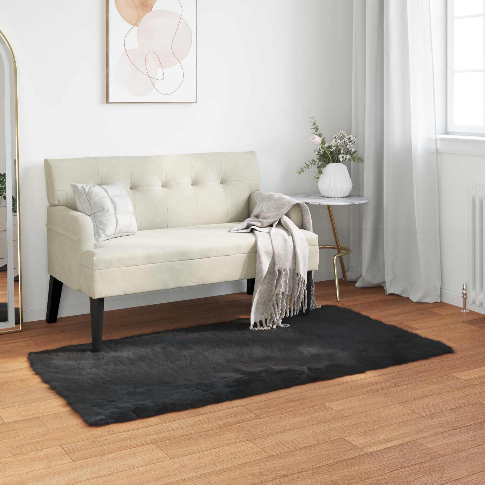 Tepih od umjetne ovčje kože TAFALLA Crna 80 x 150 cm Poliester