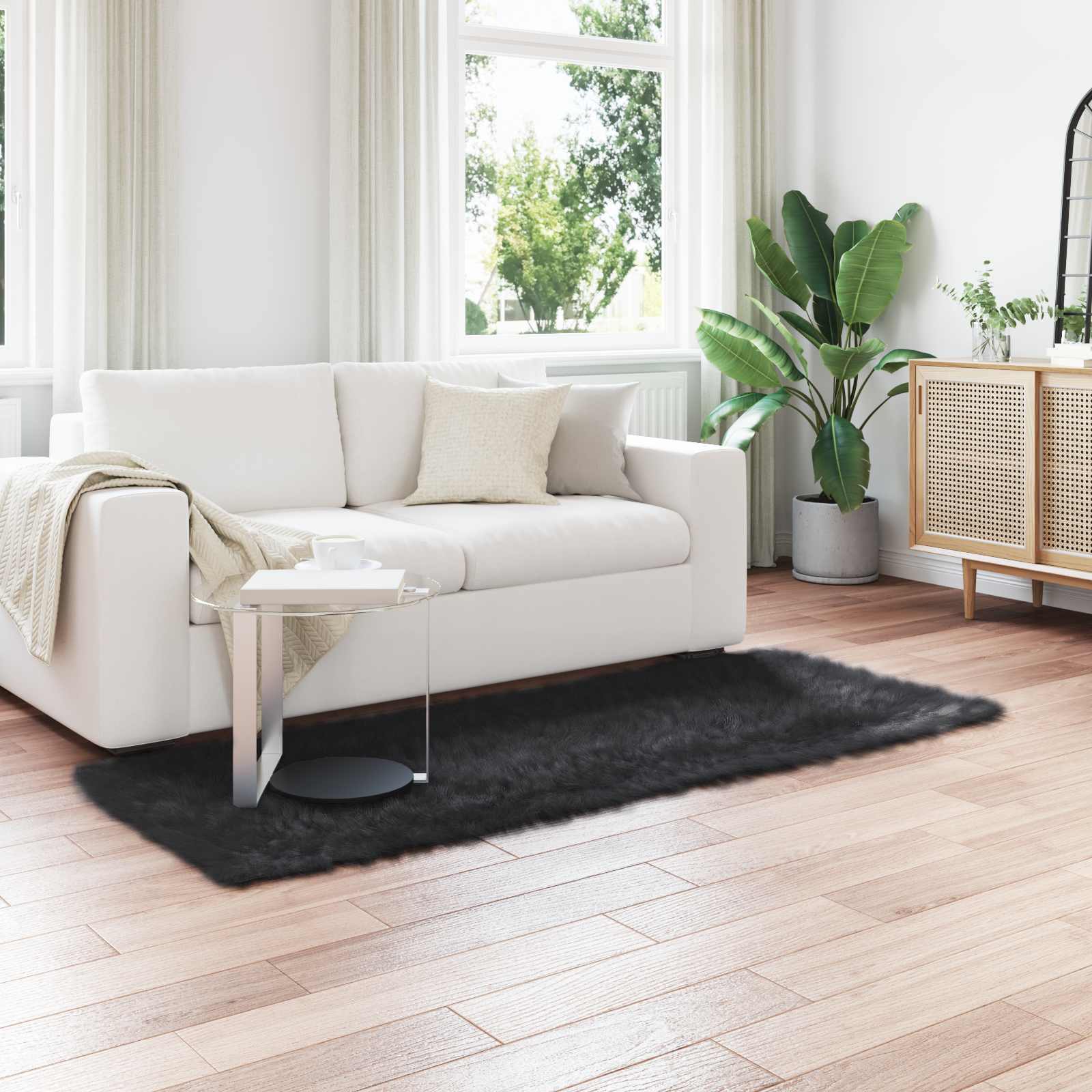 Tepih od umjetne ovčje kože TAFALLA Crna 80 x 200 cm Poliester