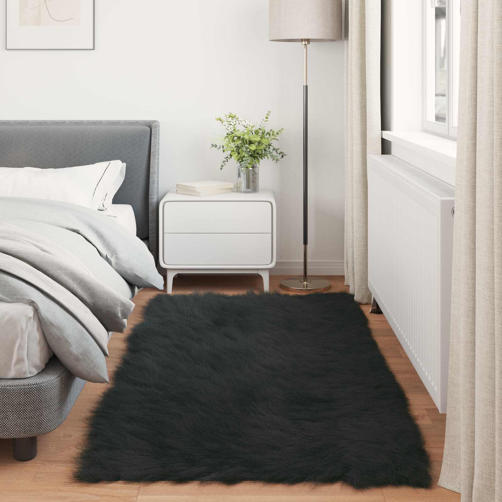 Tepih od umjetne ovčje kože TAFALLA Crna 80 x 200 cm Poliester