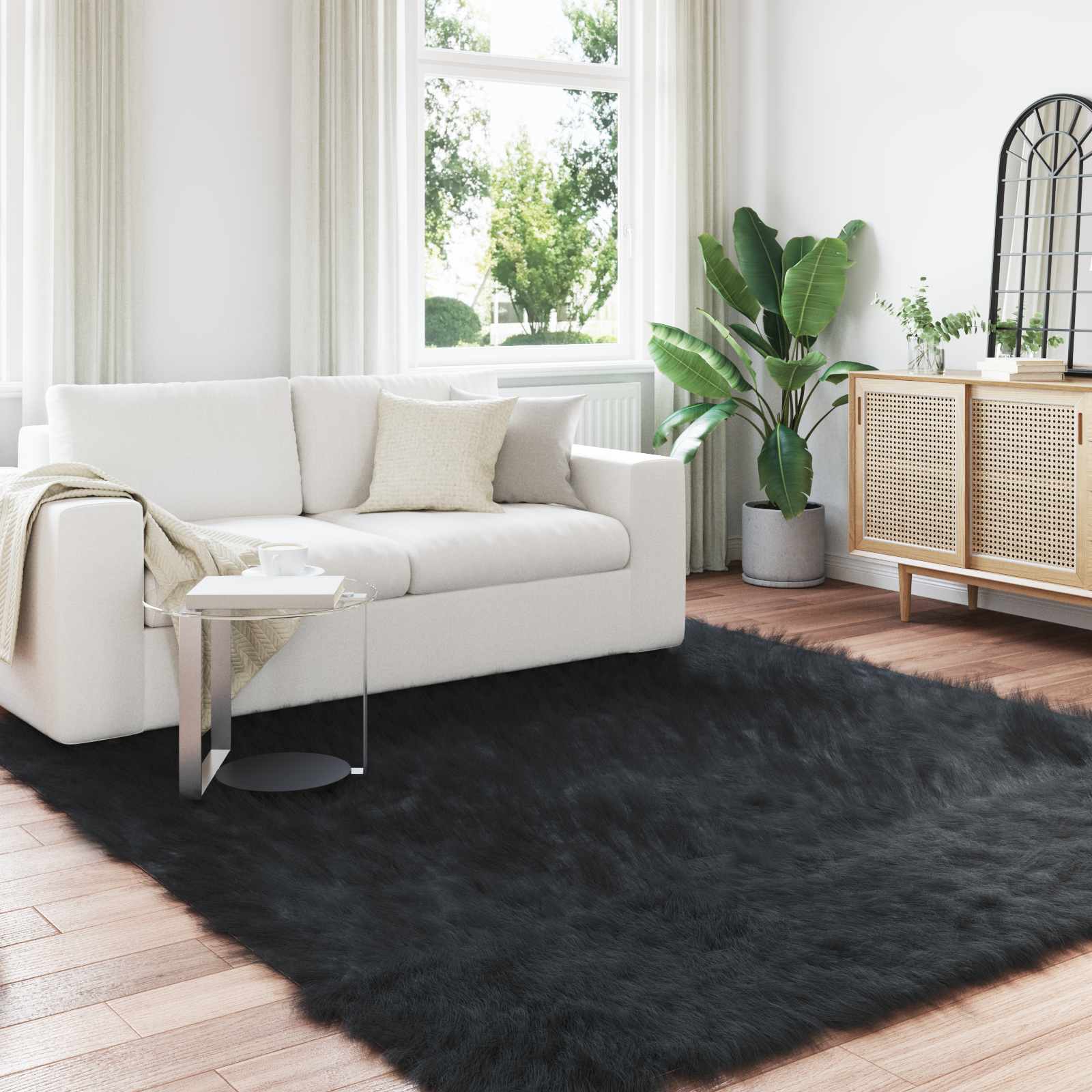 Tepih od umjetne ovčje kože TAFALLA Crna 240 x 240 cm Poliester