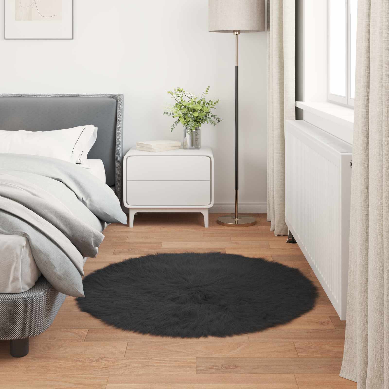 Tepih od umjetne ovčje kože TAFALLA Crna Ø 80 cm Poliester