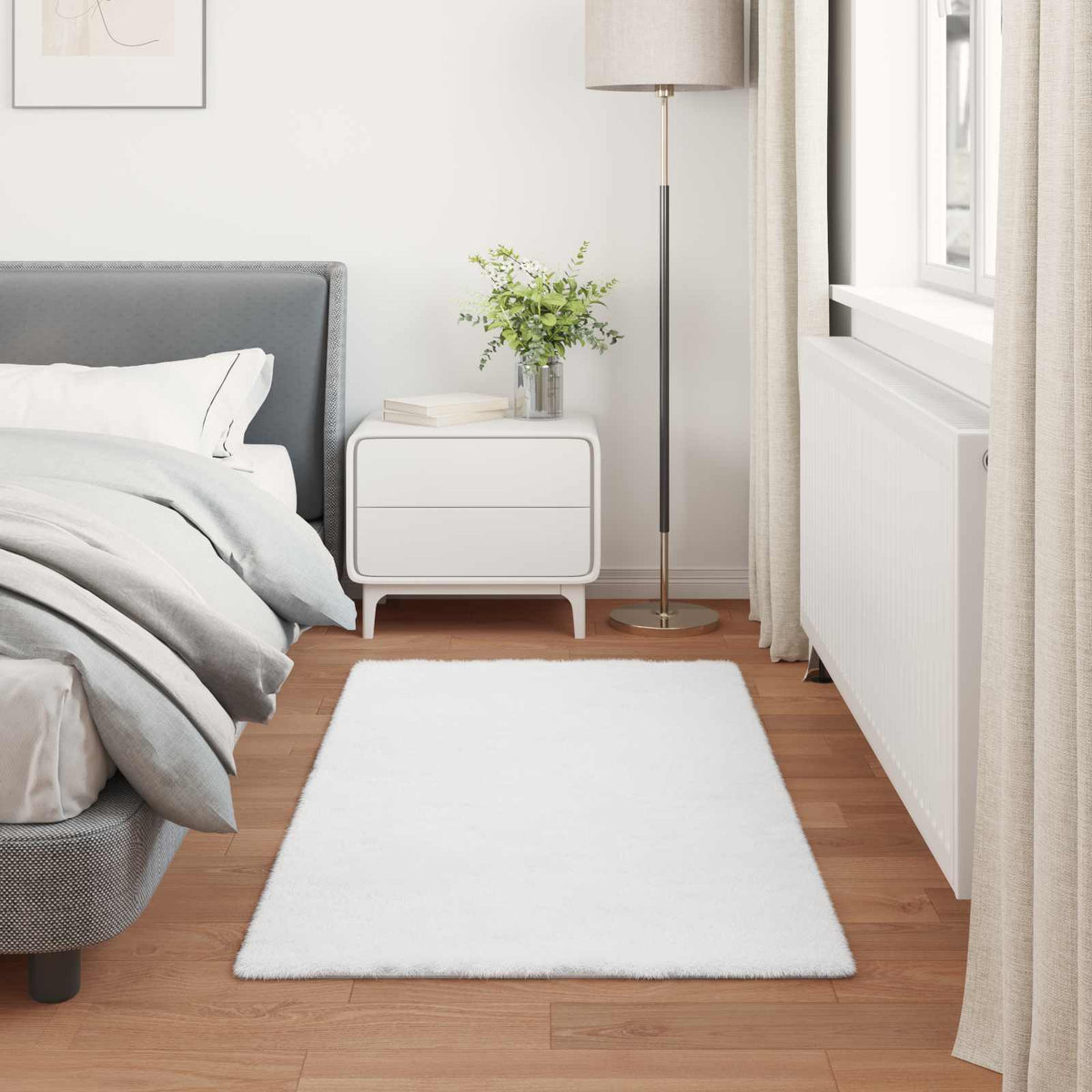 Protuklizni tepih od umjetnog zečjeg krzna OLITE Bijela 80 x 150 cm