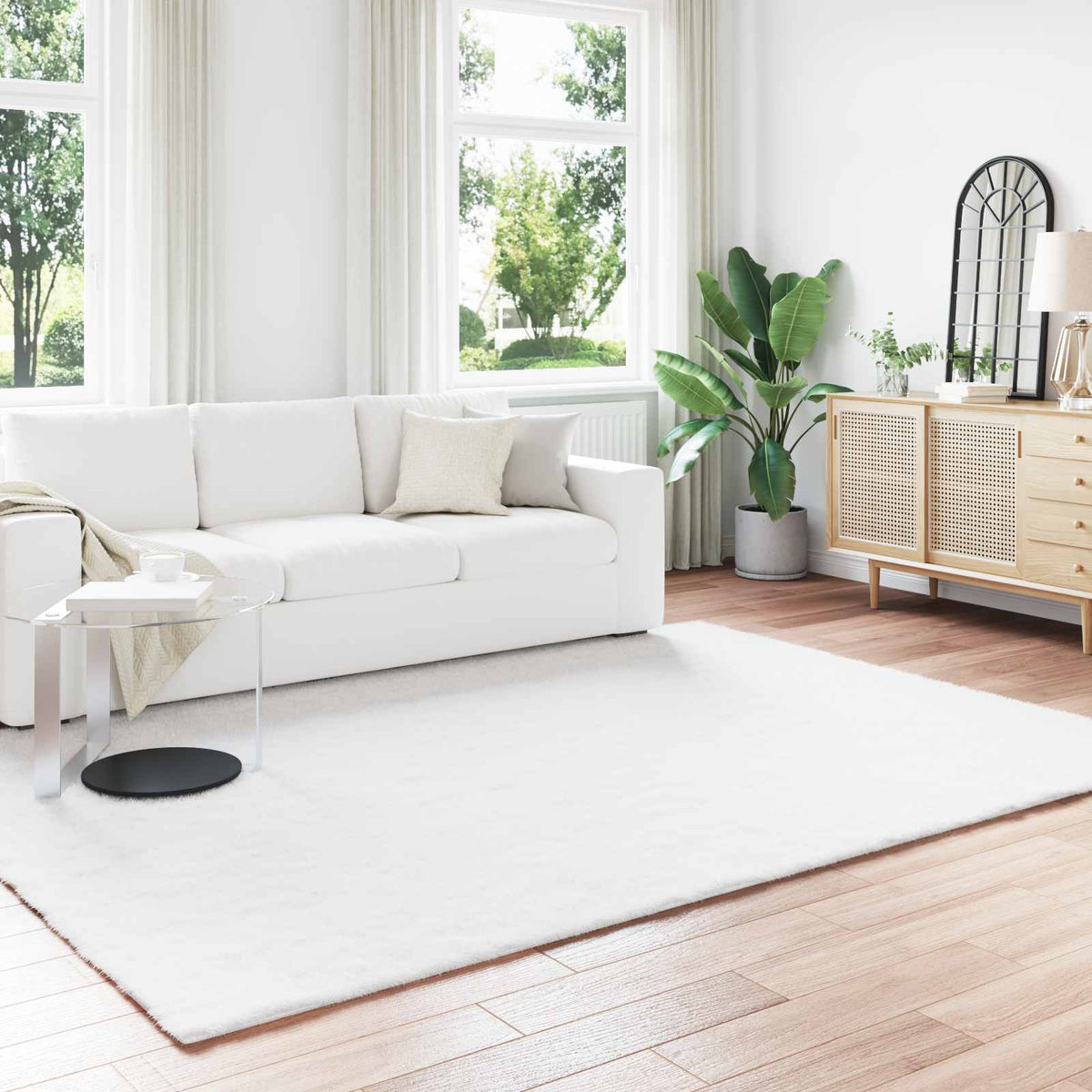 Protuklizni tepih od umjetnog zečjeg krzna OLITE Bijela 200 x 280 cm