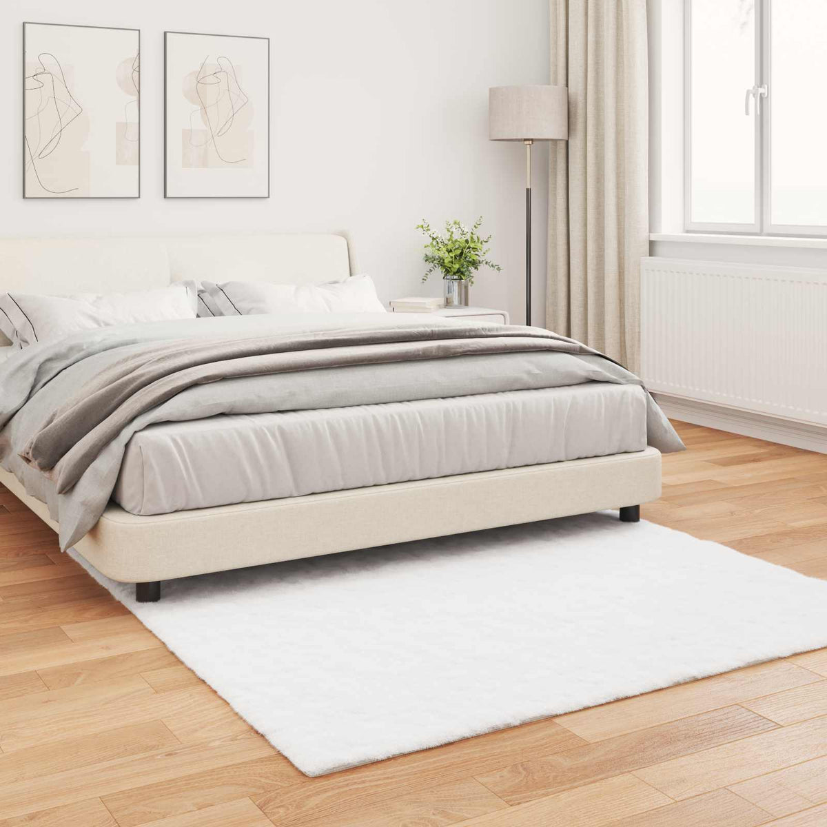 Protuklizni tepih od umjetnog zečjeg krzna OLITE Bijela 120 x 120 cm