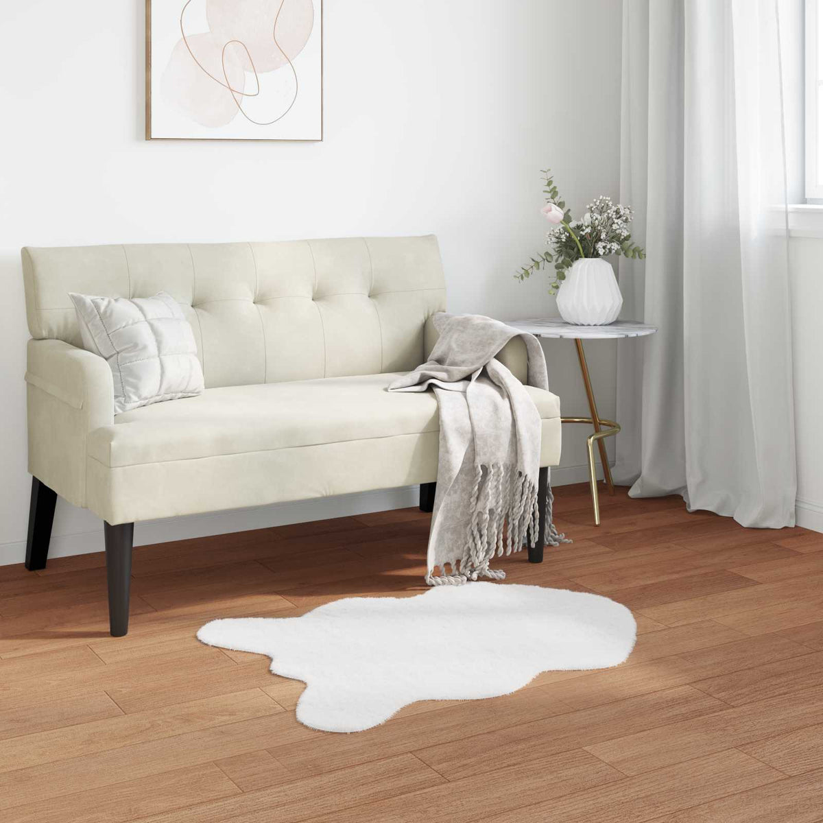Protuklizni tepih od umjetnog zečjeg krzna OLITE Bijela 60 x 90 cm