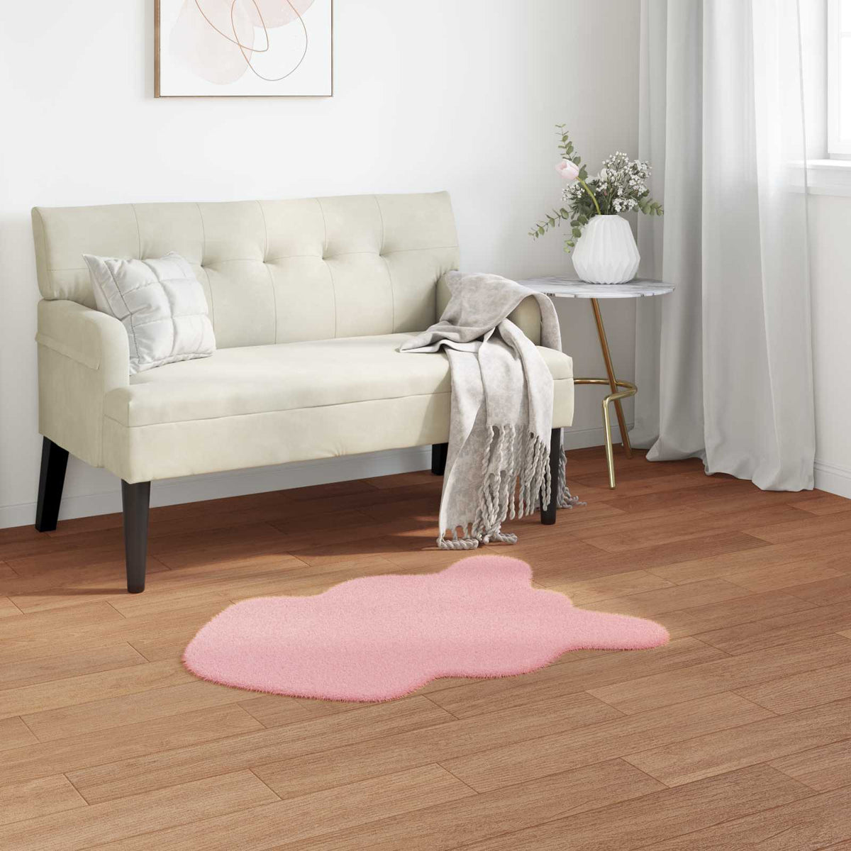 Protuklizni tepih od umjetnog zečjeg krzna OLITE Ružičasta 80 x 120 cm