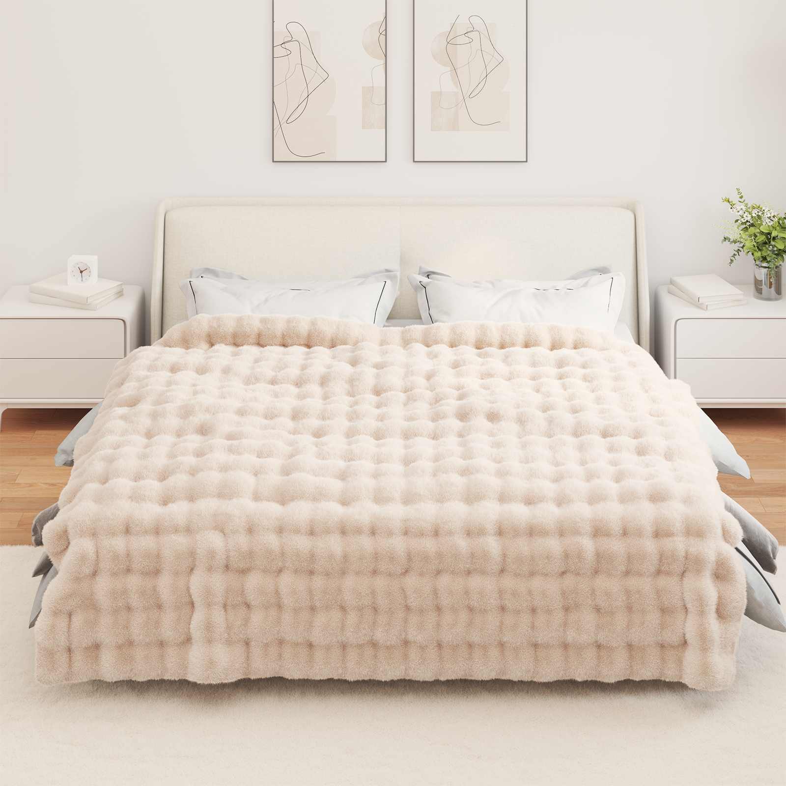 Protuklizna deka od umjetnog zečjeg krzna Olite 4 pcs Bež