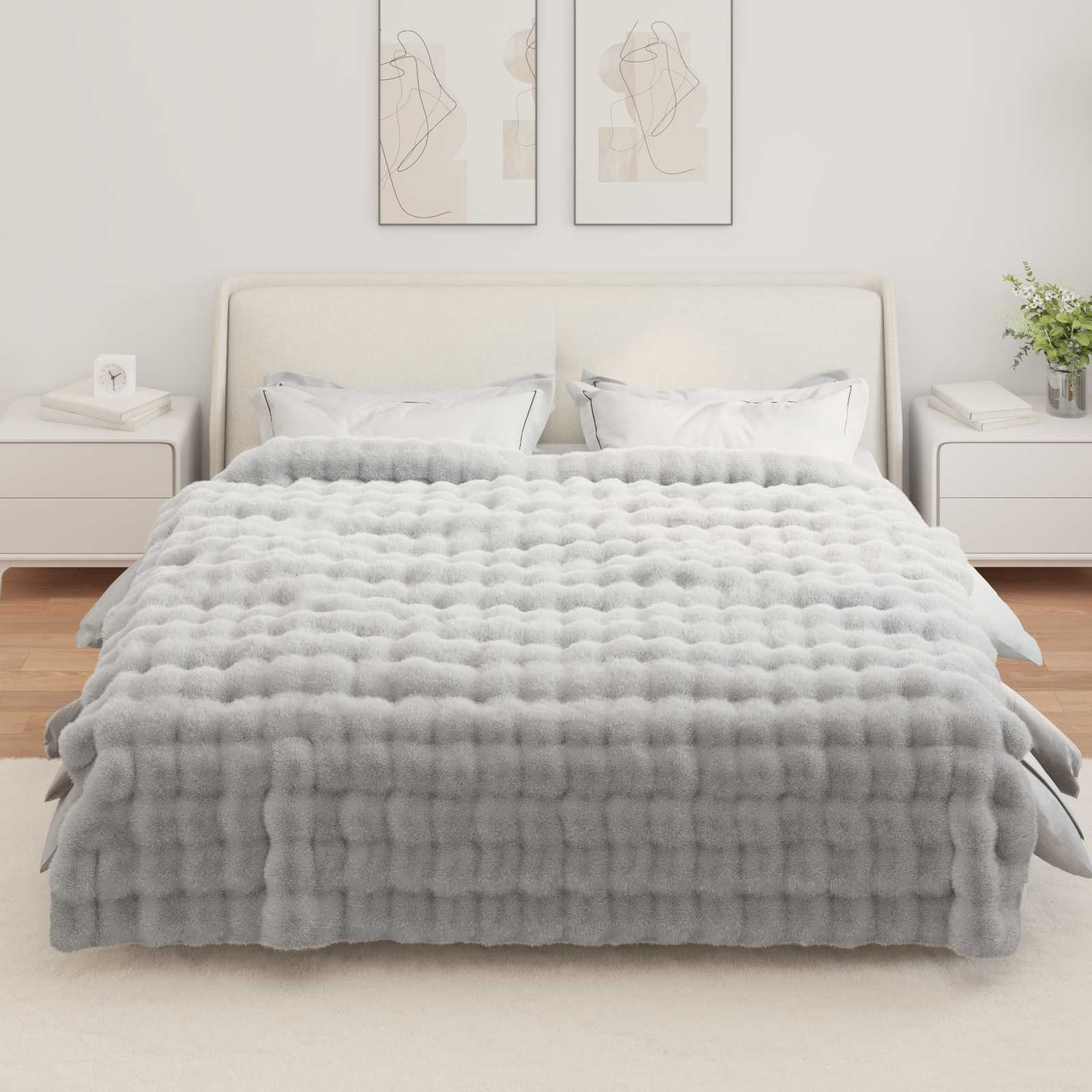 Protuklizna deka od umjetnog zečjeg krzna Olite 4 pcs Siva