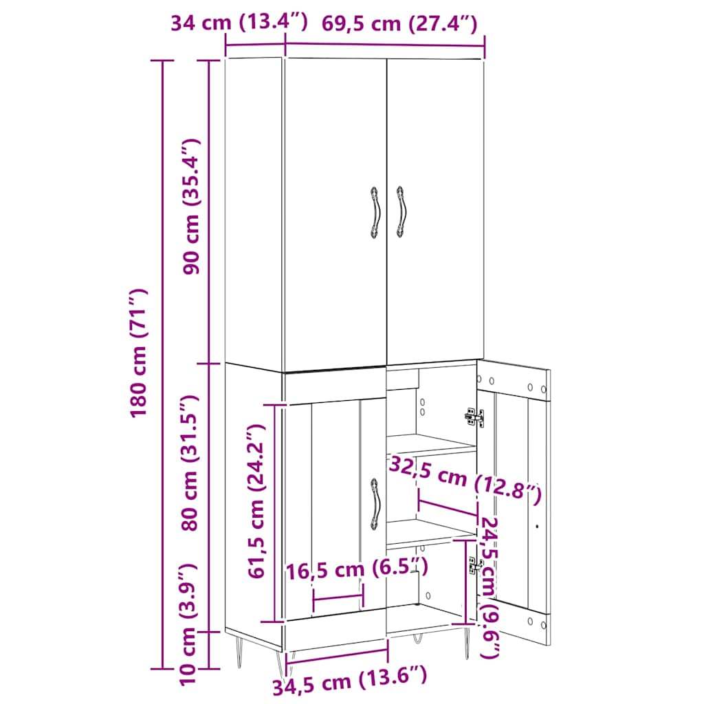Highboard 2 pcs Staro drvo Inženjersko drvo i staklo