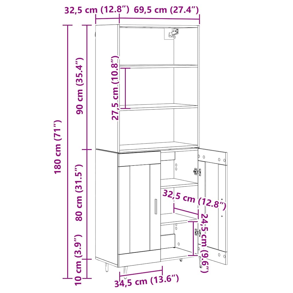 Highboard Umjetnički hrast 69,5 x 34 x 180 cm