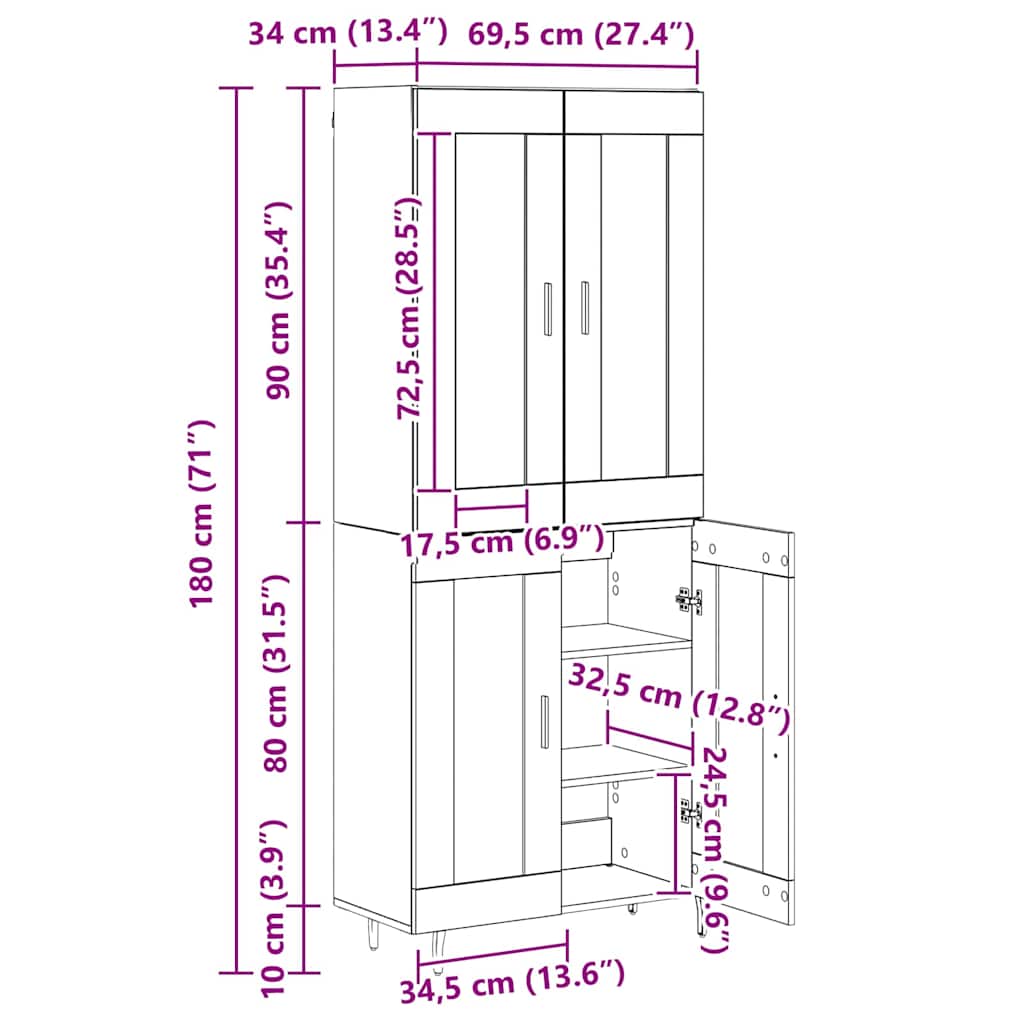 Highboard 2 pcs Staro drvo Inženjerska drva i staklo