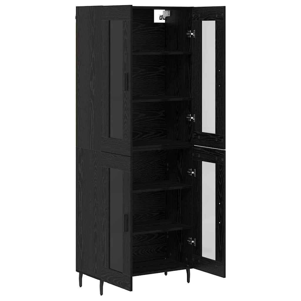 Highboard 2 pcs Crni hrast Inženjerska drva i staklo