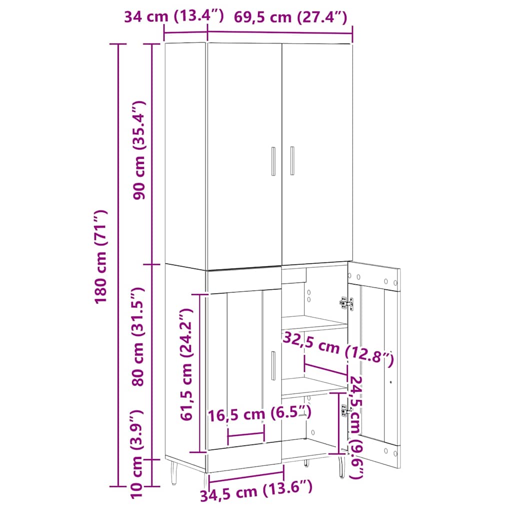 Highboard 2 pcs Umjetnički hrast Inženjerska drva i staklo