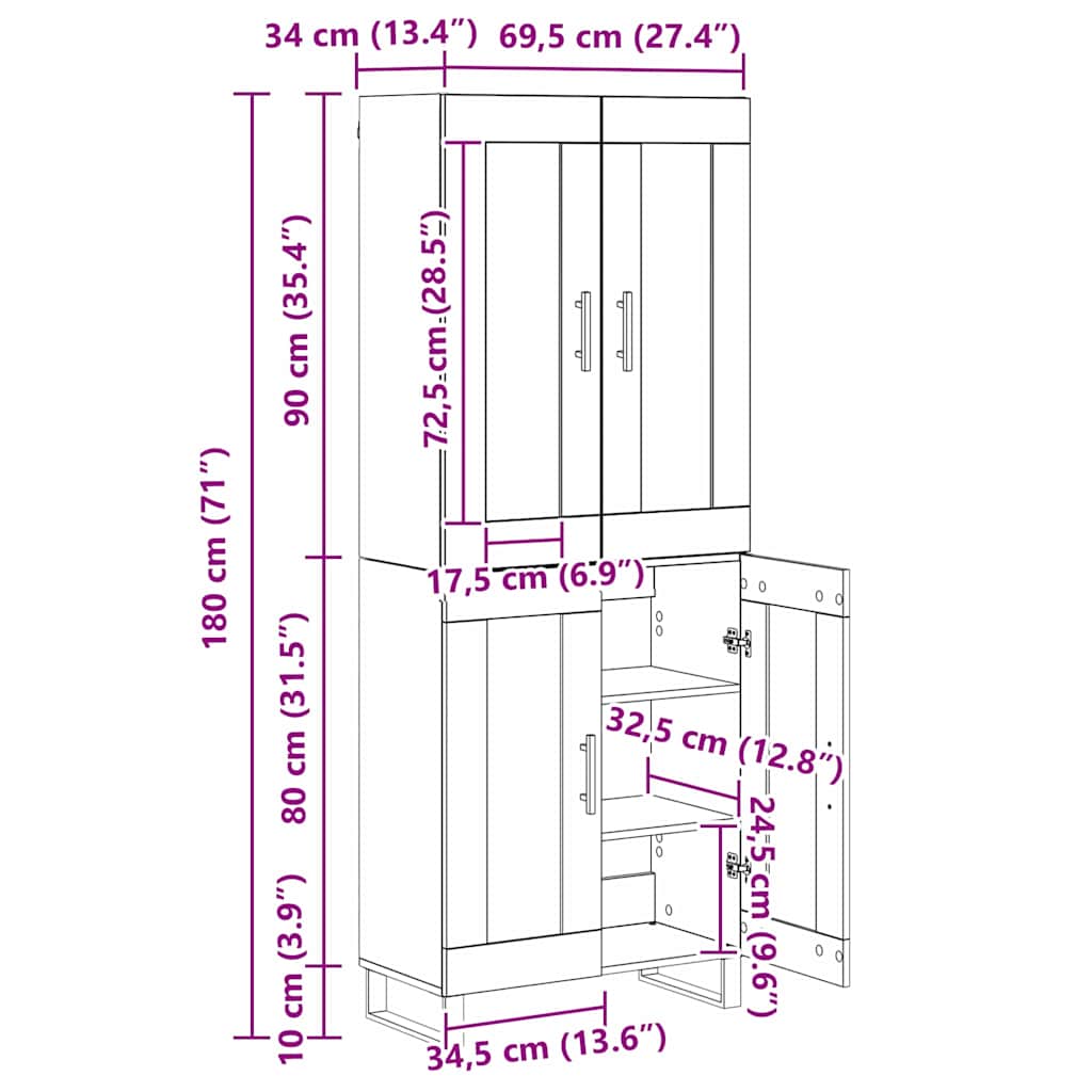 Highboard 2 pcs Staro drvo Inženjerska drva i staklo