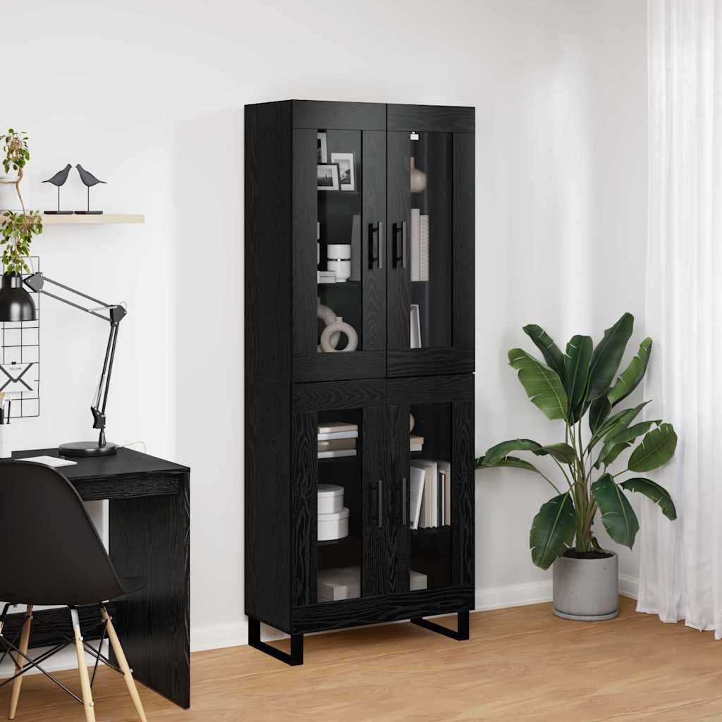 Highboard 2 pcs Crni hrast Inženjerska drva i staklo