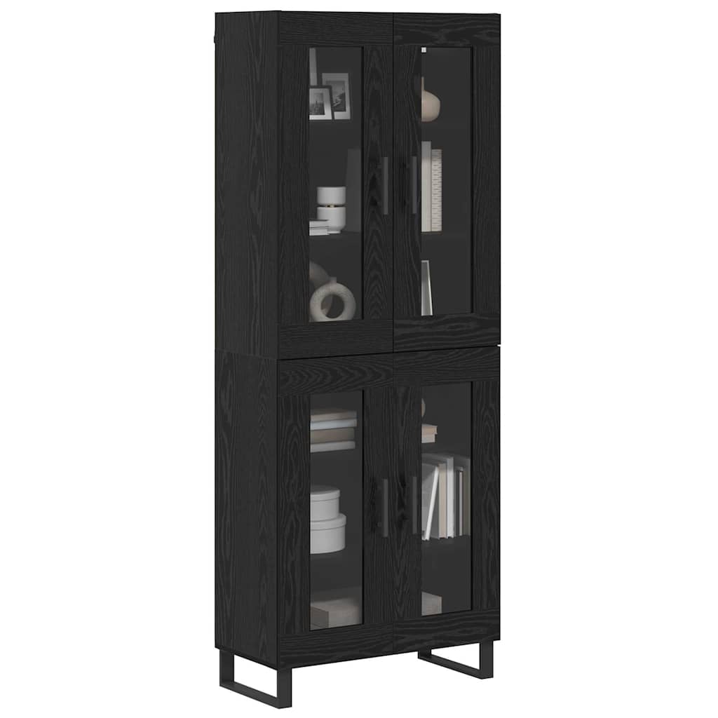 Highboard 2 pcs Crni hrast Inženjerska drva i staklo