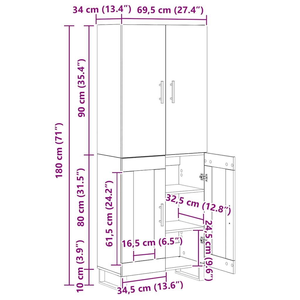 Highboard 2 pcs Umjetnički hrast 69,5 x 34 x 180 cm