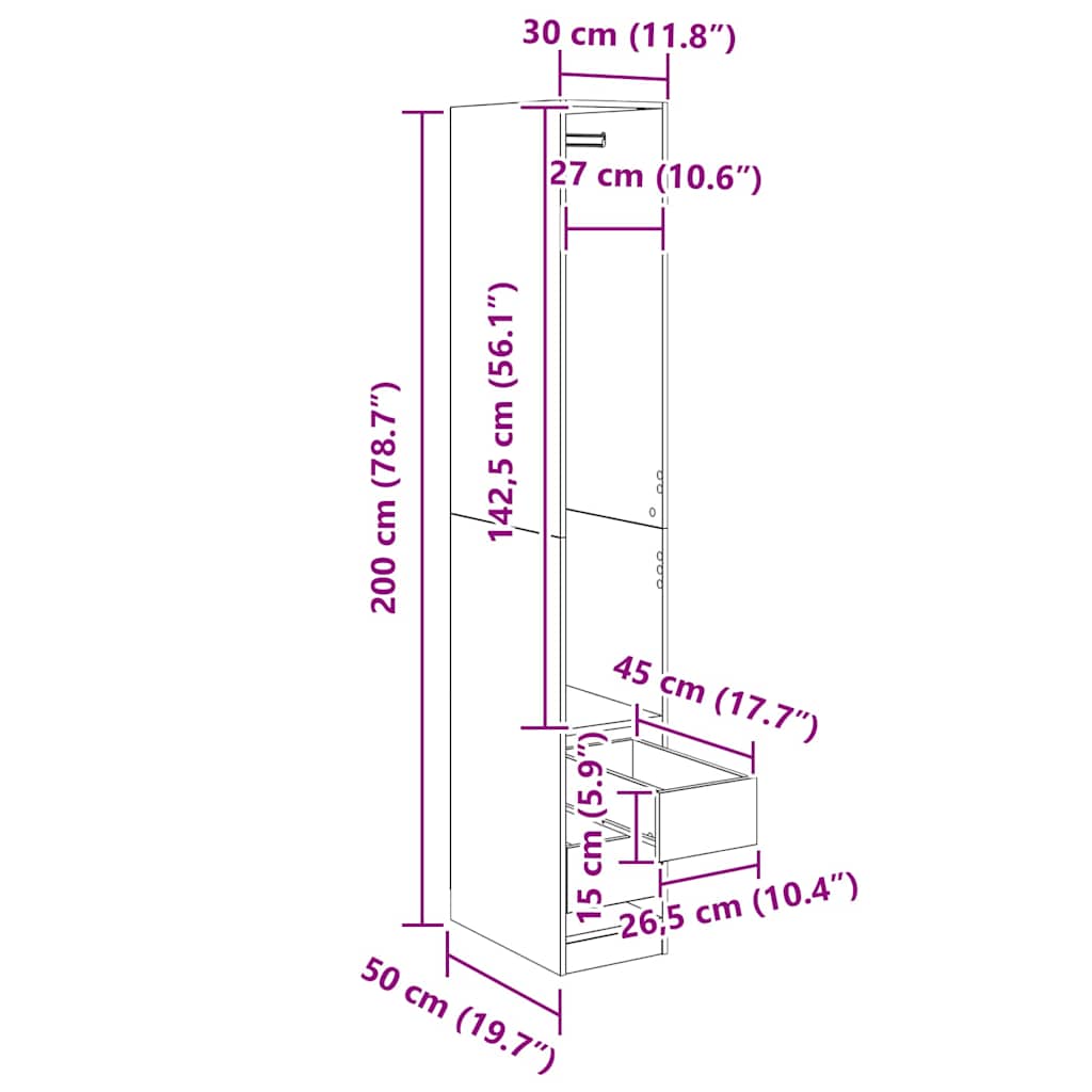 Ormarić Crni hrast 50 x 30 x 200 cm Konstruirano drvo