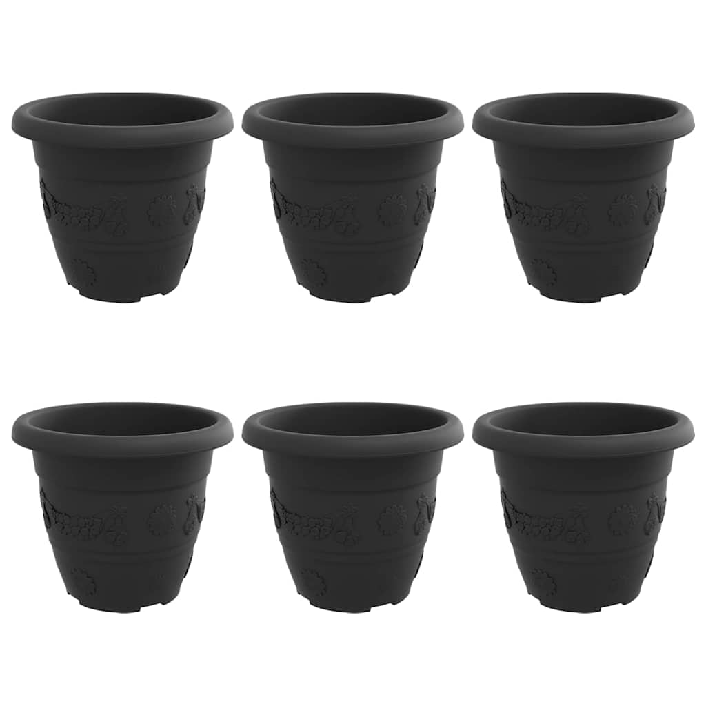 Okrugla saksija za cveće 6 pcs Crna Ø 22 x 18 cm Plastika
