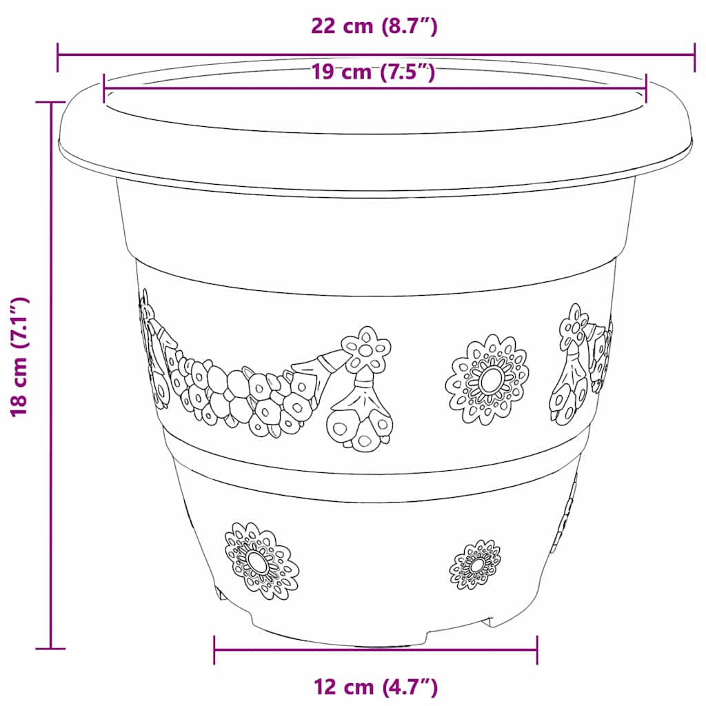 Okrugla saksija za cveće 6 pcs Crna Ø 22 x 18 cm Plastika