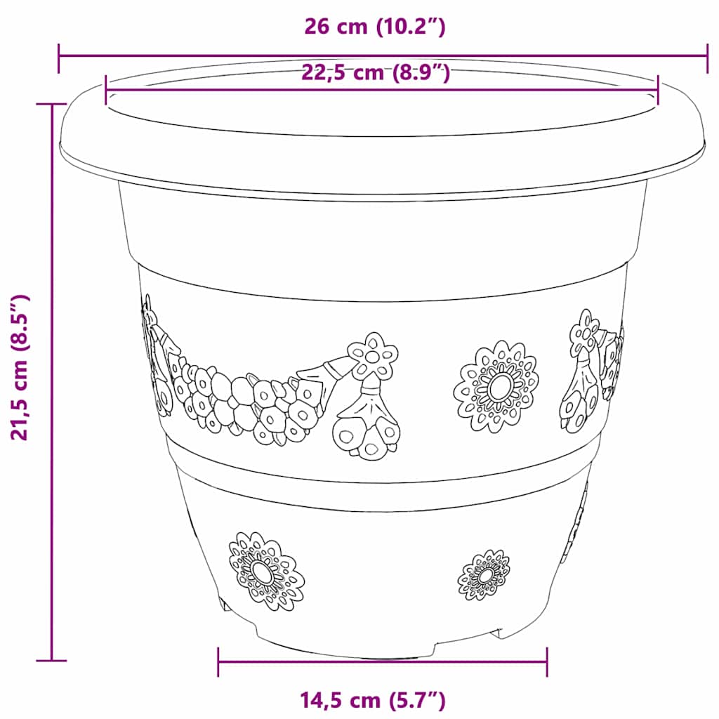 Okrugla saksija za cveće 6 pcs Crna Ø 26 x 21.5 cm Plastika